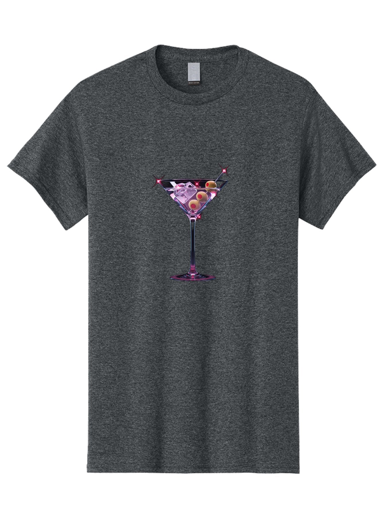 Dirty-Martini-2 Men'S Graphic Tee, 100% Cotton, Comfortable Casual Summer Wear, Machine Washable, Martini Glass, Cocktail Drink, Ice Cubes, Green Olives, Skewer, Luxury, Sophistication, Elegant Drink, Fine Dining, Party Atmosphere, Festive, Bad001 3