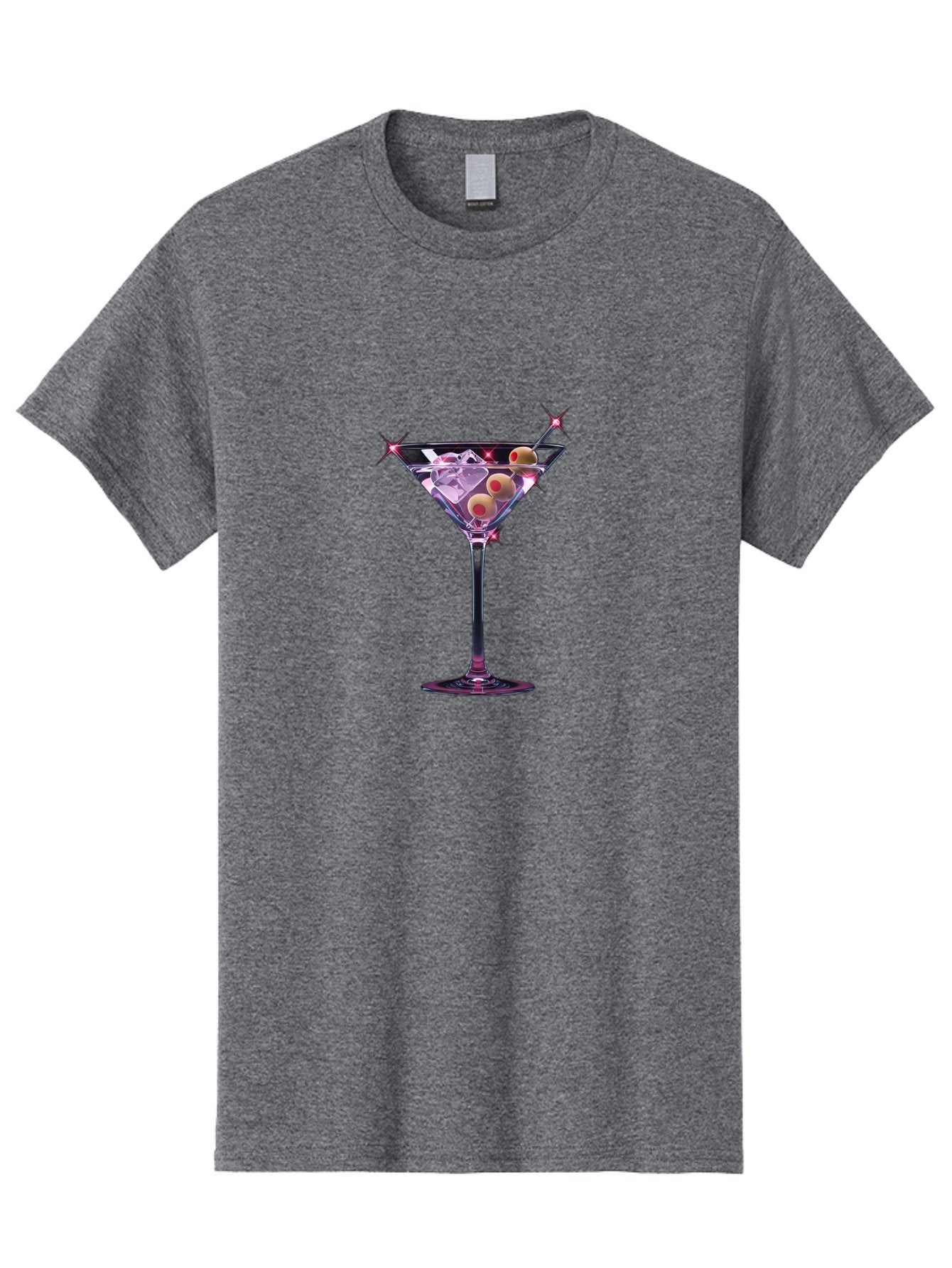 Dirty-Martini-2 Men'S Graphic Tee, 100% Cotton, Comfortable Casual Summer Wear, Machine Washable, Martini Glass, Cocktail Drink, Ice Cubes, Green Olives, Skewer, Luxury, Sophistication, Elegant Drink, Fine Dining, Party Atmosphere, Festive, Bad001