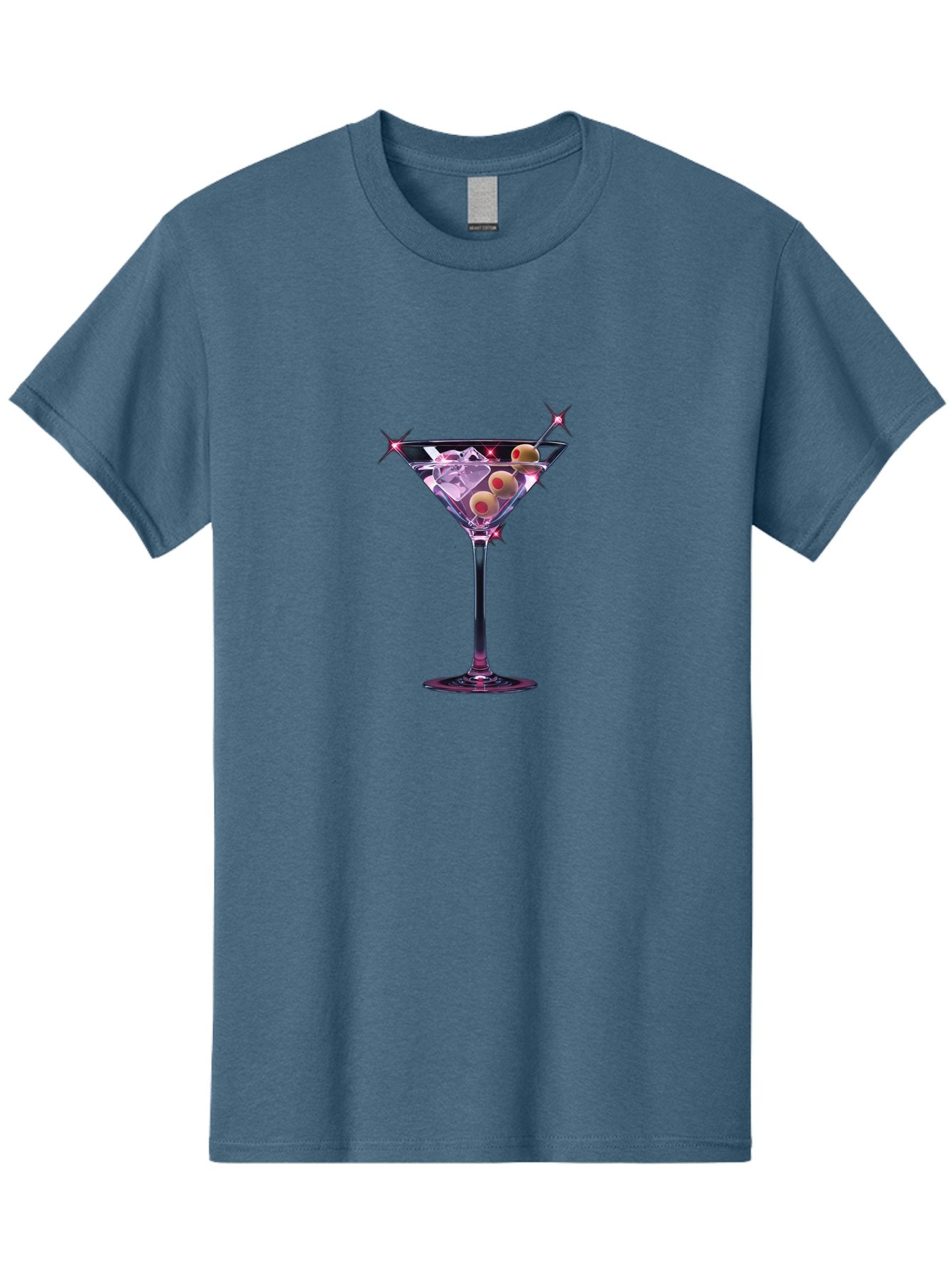 Dirty-Martini-2 Men'S Graphic Tee, 100% Cotton, Comfortable Casual Summer Wear, Machine Washable, Martini Glass, Cocktail Drink, Ice Cubes, Green Olives, Skewer, Luxury, Sophistication, Elegant Drink, Fine Dining, Party Atmosphere, Festive, Bad001