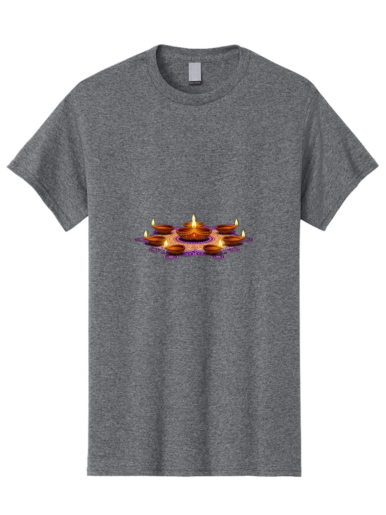 Diwali-Diya Men'S Graphic Tee, 100% Cotton, Comfortable Casual Summer Wear, Machine Washable, Diwali Diyas, Lit Clay Lamps, Diwali Decorations, Traditional Indian Lighting, Festive Atmosphere, Cultural Heritage, Vibrant Colors Bad005
