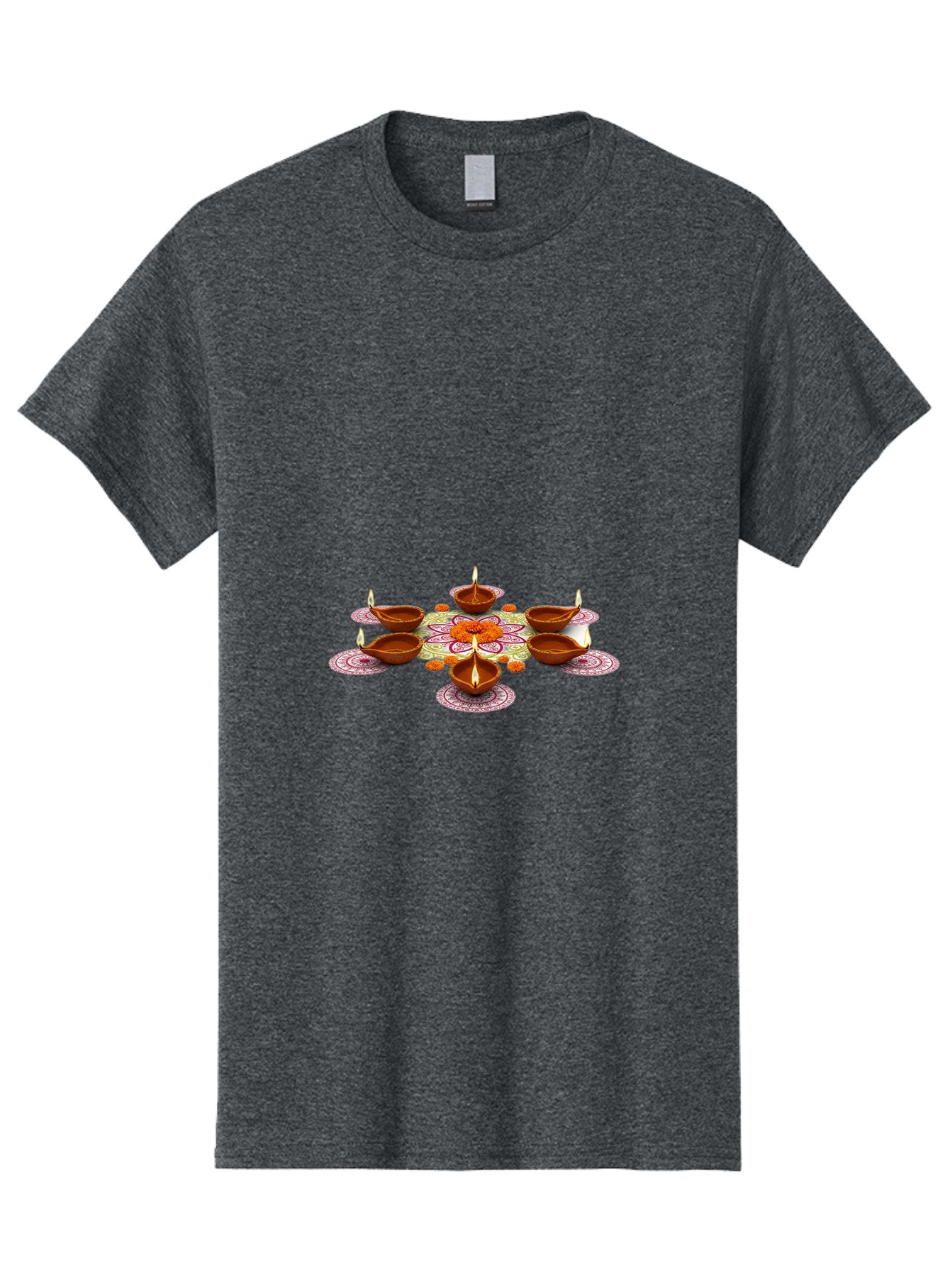 Diwali-Diyas Men'S Graphic Tee, 100% Cotton, Comfortable Casual Summer Wear, Machine Washable, Diwali Diyas, Traditional Indian Lamps, Festive Decorations, Vibrant Colors, Cultural Heritage, Diwali Celebration, Hindu Festival, Rangoli Design, Bad006 12