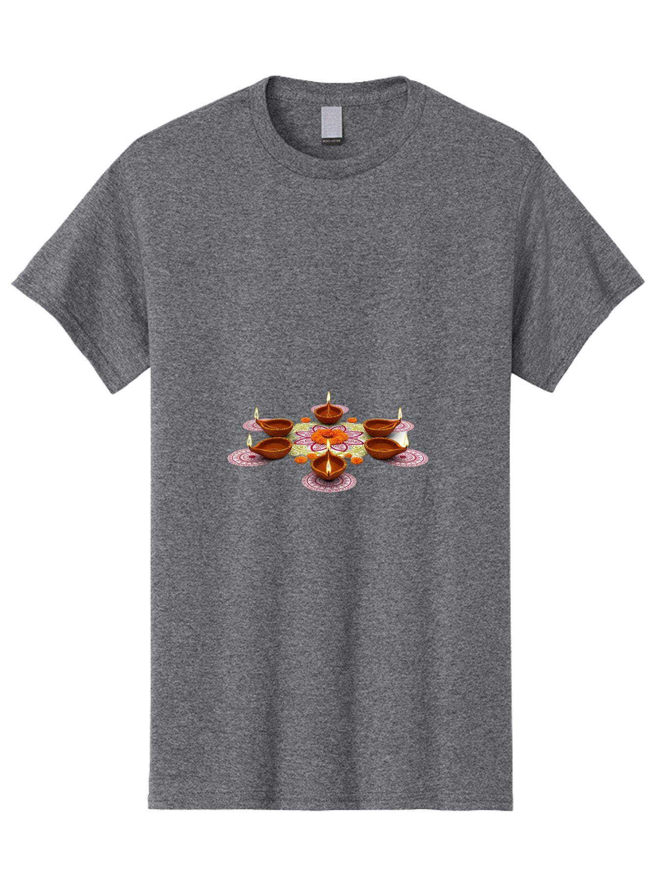 Diwali-Diyas Men'S Graphic Tee, 100% Cotton, Comfortable Casual Summer Wear, Machine Washable, Diwali Diyas, Traditional Indian Lamps, Festive Decorations, Vibrant Colors, Cultural Heritage, Diwali Celebration, Hindu Festival, Rangoli Design, Bad006