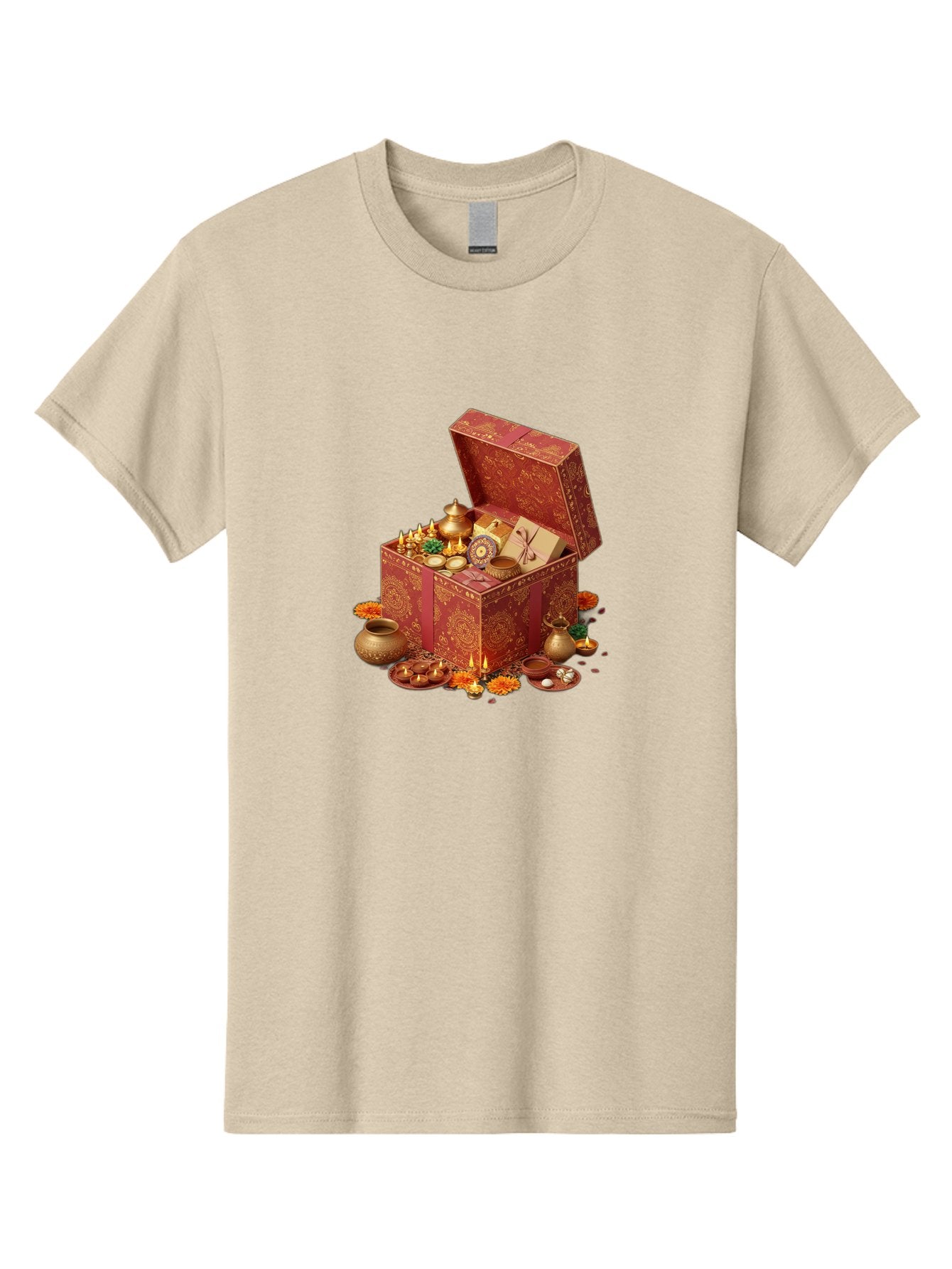 Diwali-Treasure-Chest Men'S Graphic Tee, 100% Cotton, Comfortable Casual Summer Wear, Machine Washable, Puja Box, Puja Items, Diwali Gifts, Indian Festival, Diyas, Diyas And Flowers, Ritualistic Items, Traditional Decorations, Bad007 7