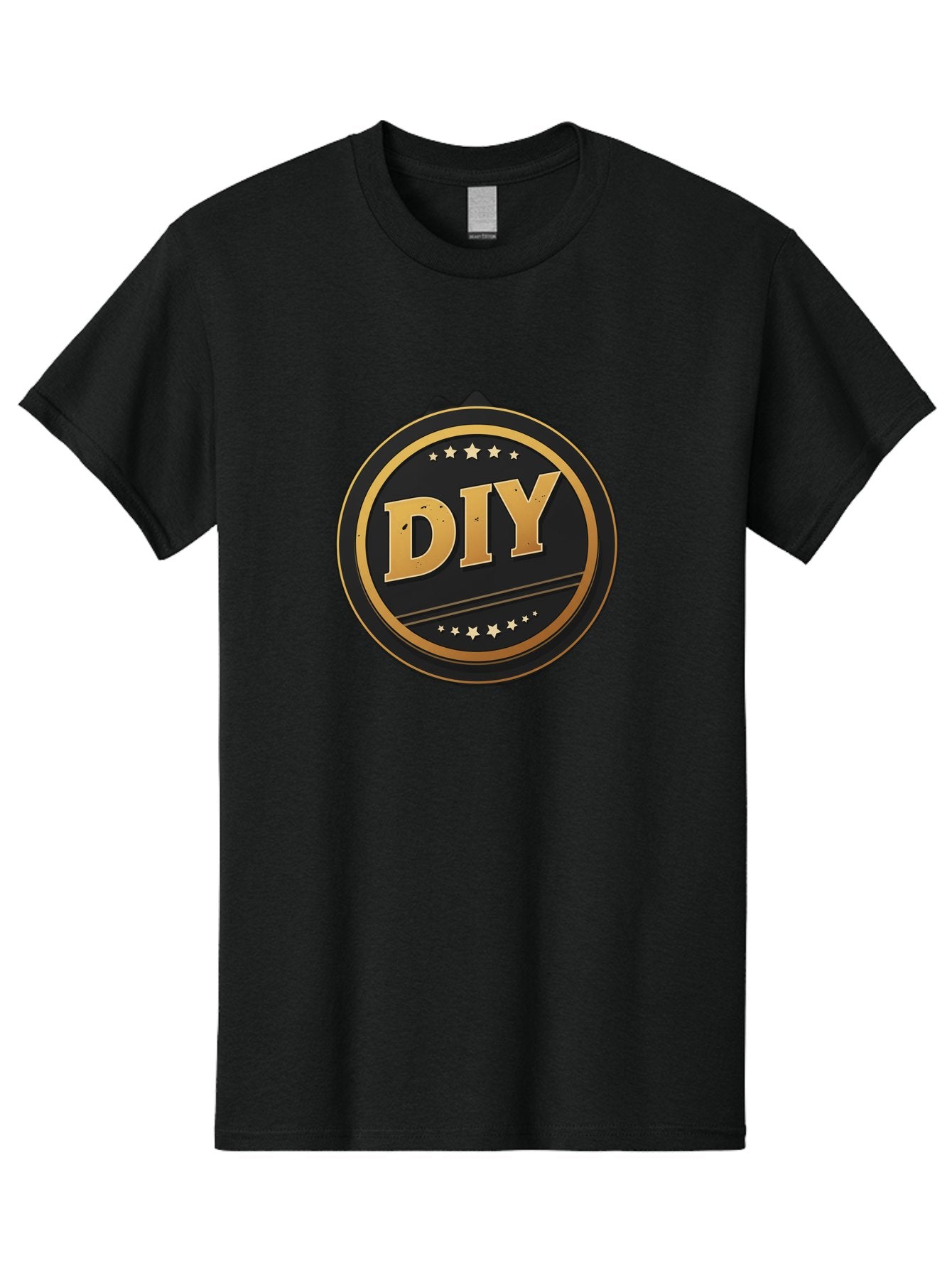 Diy-1 Men'S Graphic Tee, 100% Cotton, Comfortable Casual Summer Wear, Machine Washable, Diy Logo, Gold Lettering, Circular Design, Stars, Handmade, Crafting, Home Improvement, Diy Projects, Creative Ideas Bad009
