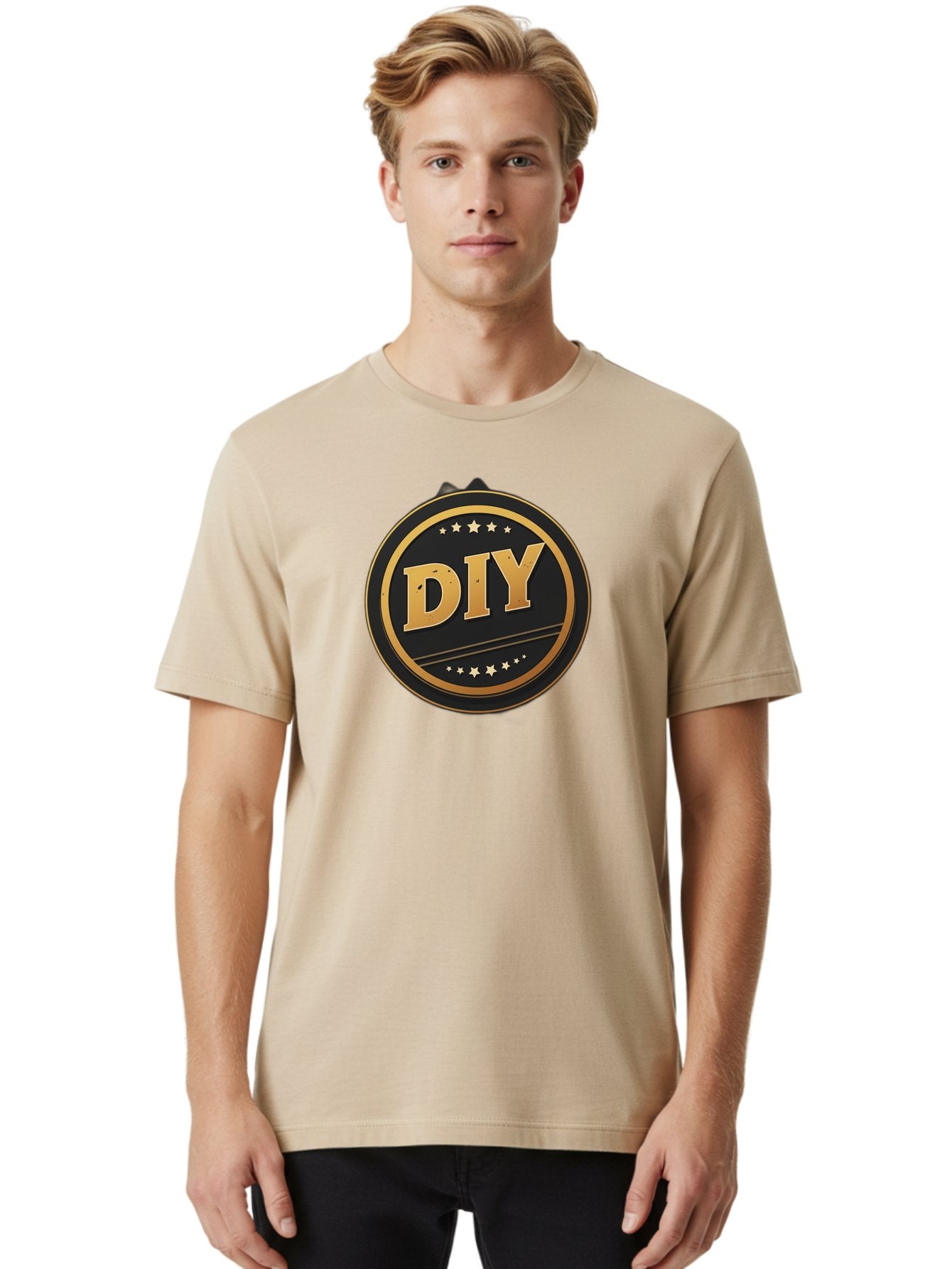 Diy-1 Men'S Graphic Tee, 100% Cotton, Comfortable Casual Summer Wear, Machine Washable, Diy Logo, Gold Lettering, Circular Design, Stars, Handmade, Crafting, Home Improvement, Diy Projects, Creative Ideas Bad009 27