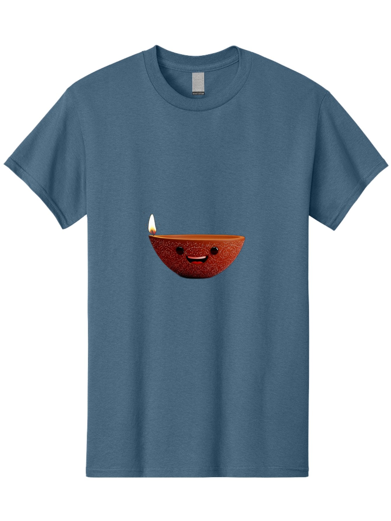 Diya-Lamp-1 Men'S Graphic Tee, 100% Cotton, Comfortable Casual Summer Wear, Machine Washable, Clay Diya Lamp, Decorative Lamp, Lit Candle, Happy Face, Traditional Indian, Festive Mood, Diwali Celebration, Warm Glow Bad018 9
