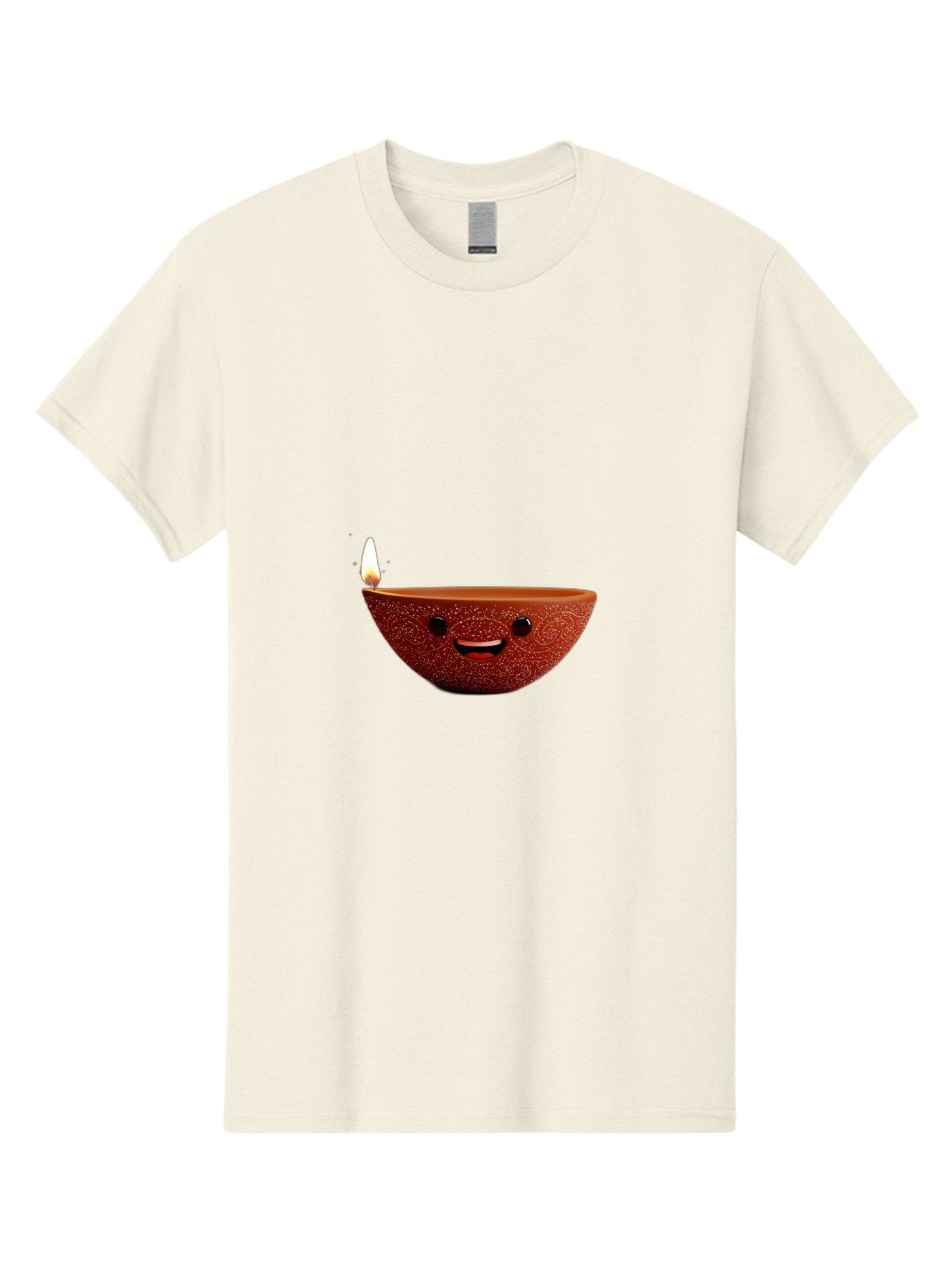 Diya-Lamp-1 Men'S Graphic Tee, 100% Cotton, Comfortable Casual Summer Wear, Machine Washable, Clay Diya Lamp, Decorative Lamp, Lit Candle, Happy Face, Traditional Indian, Festive Mood, Diwali Celebration, Warm Glow Bad018 10