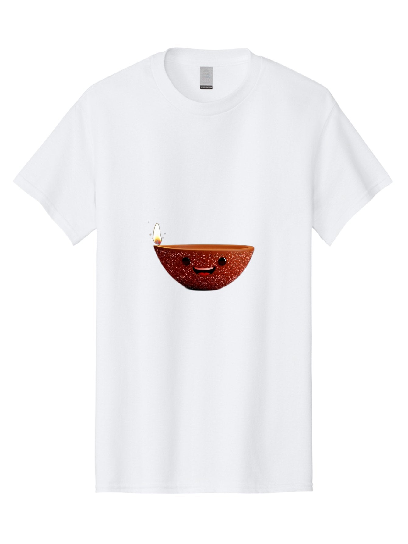Diya-Lamp-1 Men'S Graphic Tee, 100% Cotton, Comfortable Casual Summer Wear, Machine Washable, Clay Diya Lamp, Decorative Lamp, Lit Candle, Happy Face, Traditional Indian, Festive Mood, Diwali Celebration, Warm Glow Bad018 4