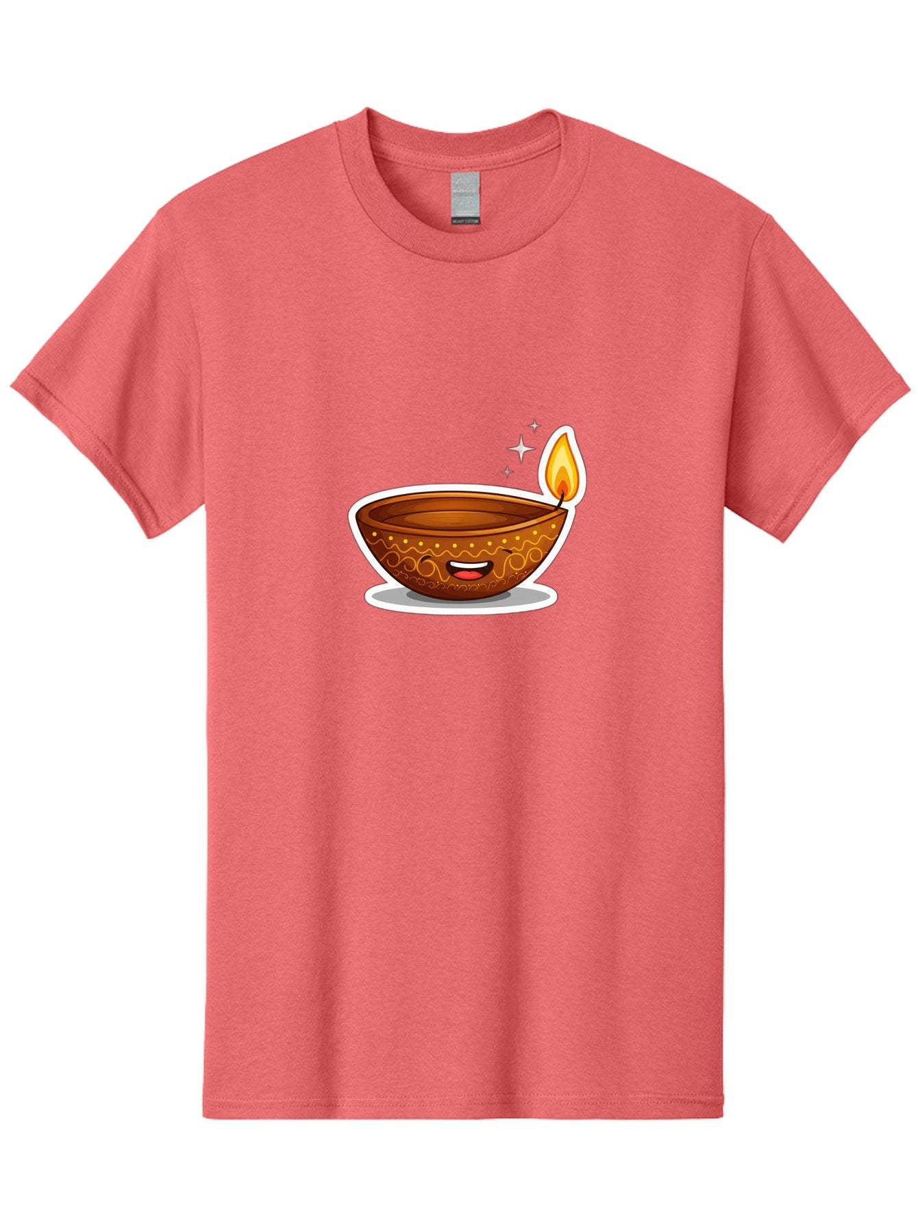 Diya-Lamp-3 Men'S Graphic Tee, 100% Cotton, Comfortable Casual Summer Wear, Machine Washable, Diya Lamp, Diwali Celebration, Traditional Indian Decor, Smiling Face, Lit Candle, Festive Atmosphere, Happy Emotions, Cultural Heritage, Bad020 9