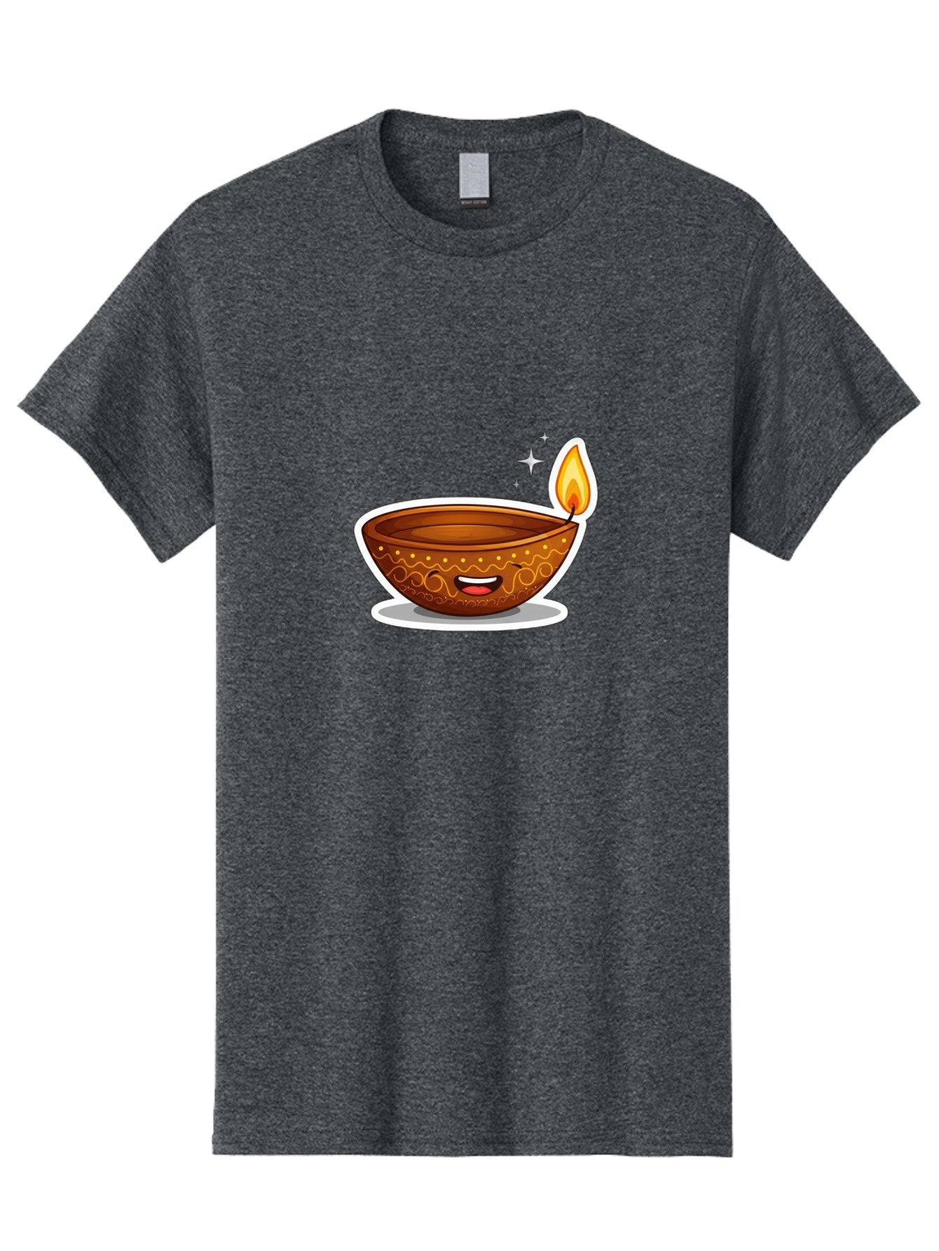 Diya-Lamp-3 Men'S Graphic Tee, 100% Cotton, Comfortable Casual Summer Wear, Machine Washable, Diya Lamp, Diwali Celebration, Traditional Indian Decor, Smiling Face, Lit Candle, Festive Atmosphere, Happy Emotions, Cultural Heritage, Bad020