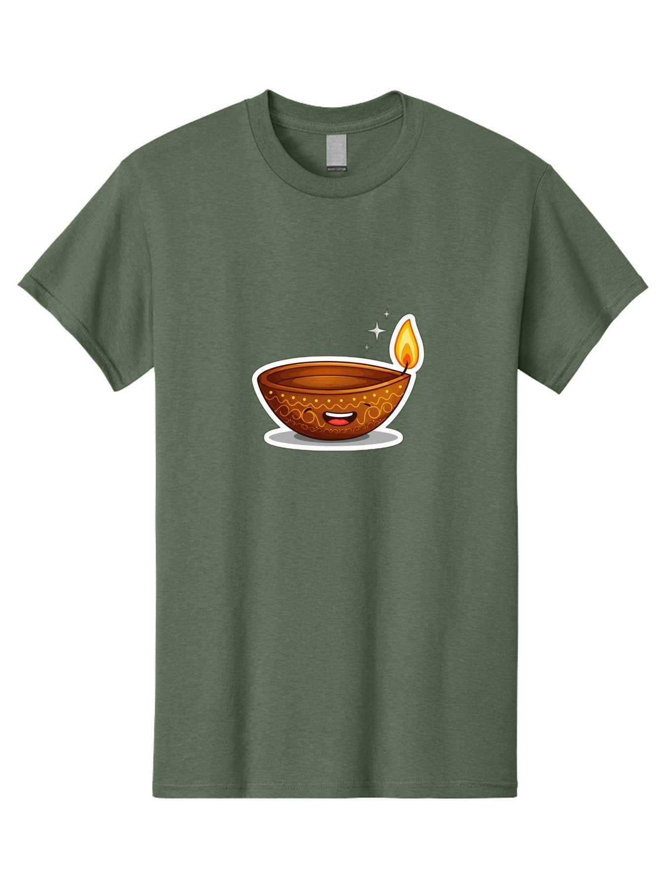 Diya-Lamp-3 Men'S Graphic Tee, 100% Cotton, Comfortable Casual Summer Wear, Machine Washable, Diya Lamp, Diwali Celebration, Traditional Indian Decor, Smiling Face, Lit Candle, Festive Atmosphere, Happy Emotions, Cultural Heritage, Bad020 12