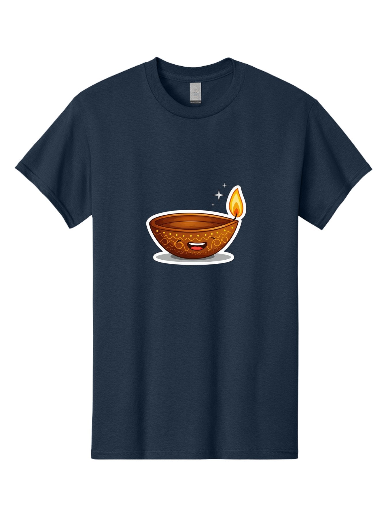 Diya-Lamp-3 Men'S Graphic Tee, 100% Cotton, Comfortable Casual Summer Wear, Machine Washable, Diya Lamp, Diwali Celebration, Traditional Indian Decor, Smiling Face, Lit Candle, Festive Atmosphere, Happy Emotions, Cultural Heritage, Bad020 3