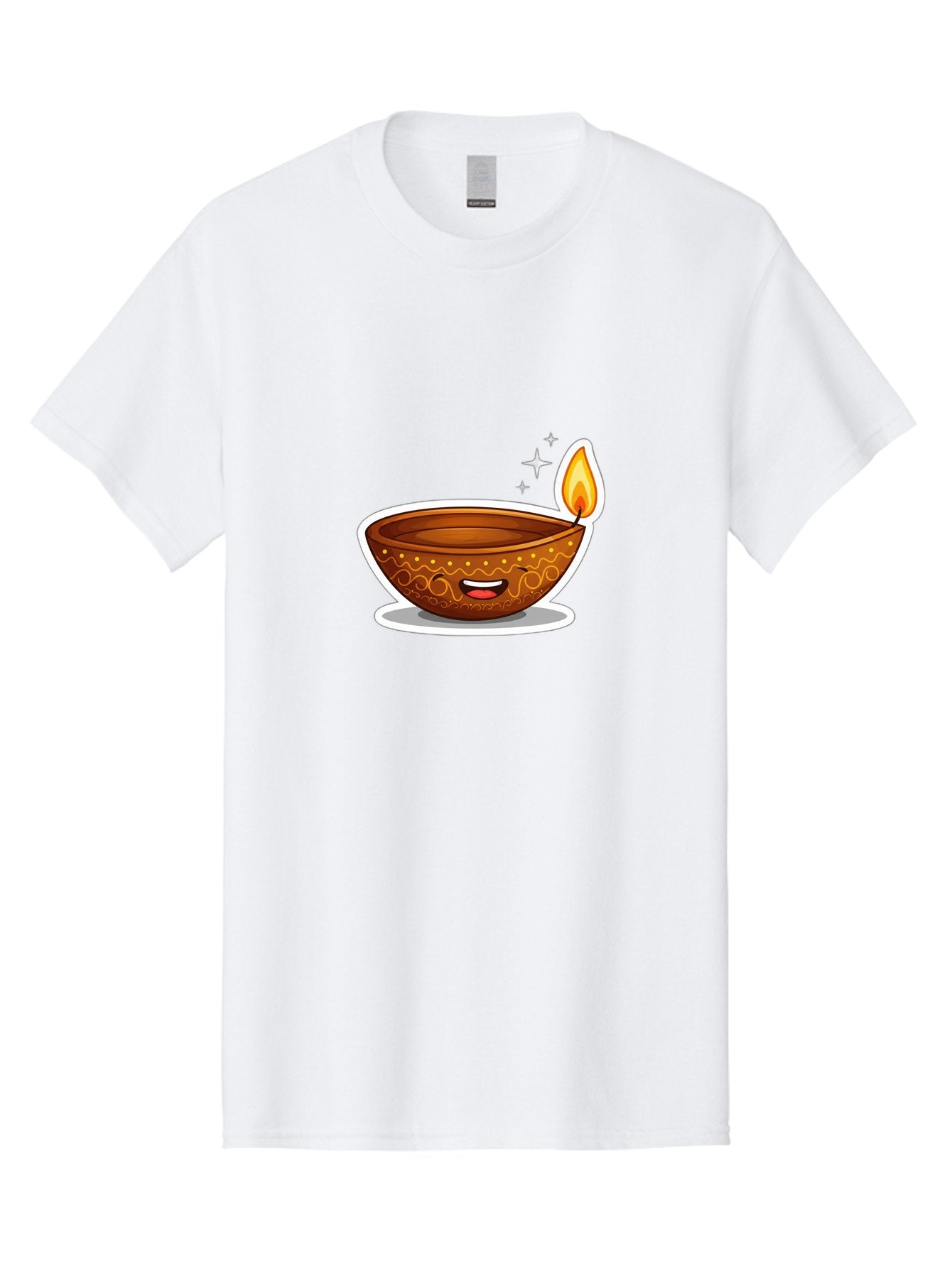 Diya-Lamp-3 Men'S Graphic Tee, 100% Cotton, Comfortable Casual Summer Wear, Machine Washable, Diya Lamp, Diwali Celebration, Traditional Indian Decor, Smiling Face, Lit Candle, Festive Atmosphere, Happy Emotions, Cultural Heritage, Bad020 15