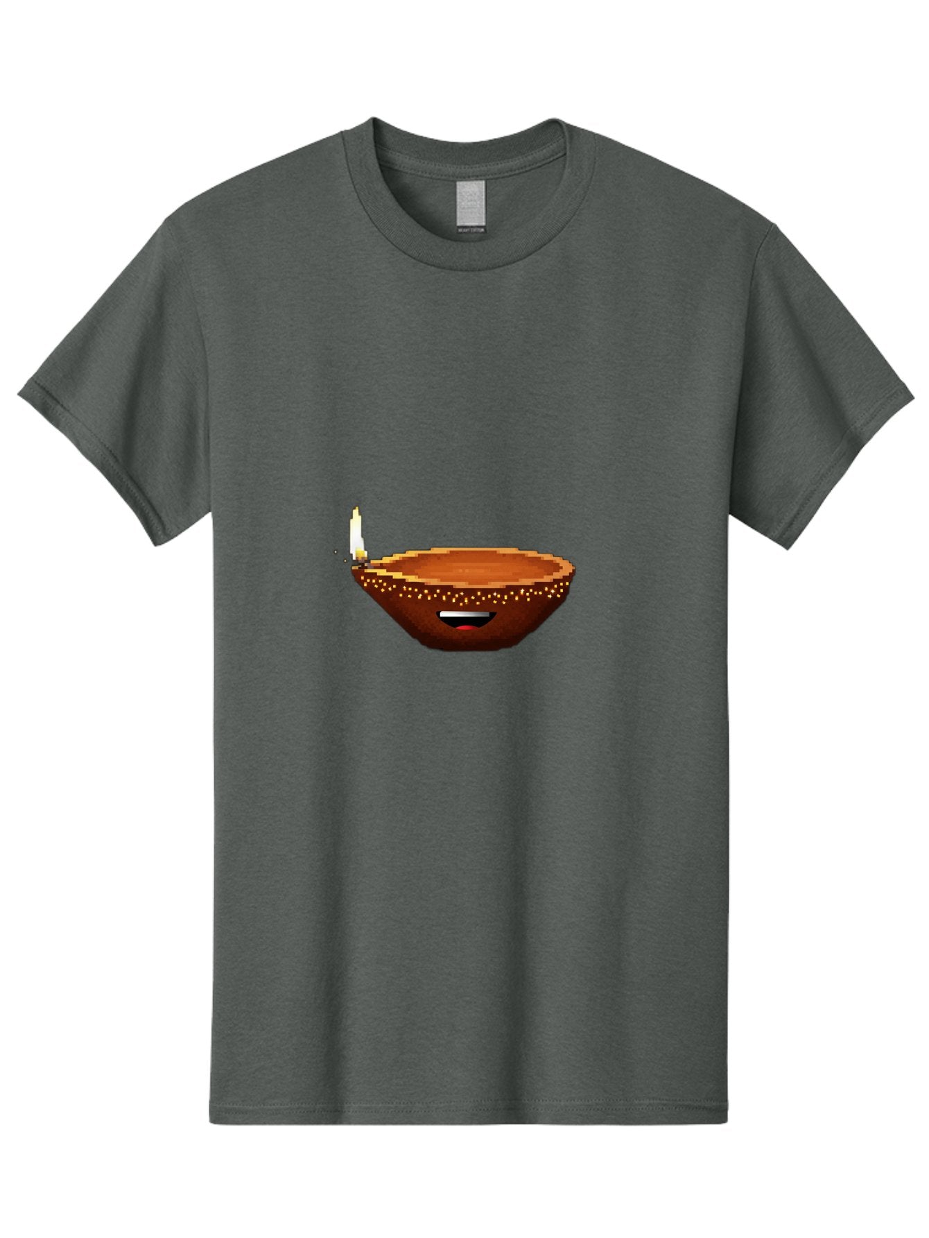 Diya-Lamp-4 Men'S Graphic Tee, 100% Cotton, Comfortable Casual Summer Wear, Machine Washable, Clay Diya, Lit Diya, Diwali Decoration, Indian Culture, Traditional Lamp, Festive Atmosphere, Glowing Flame, Spiritual Symbol, Pixel Art Bad021