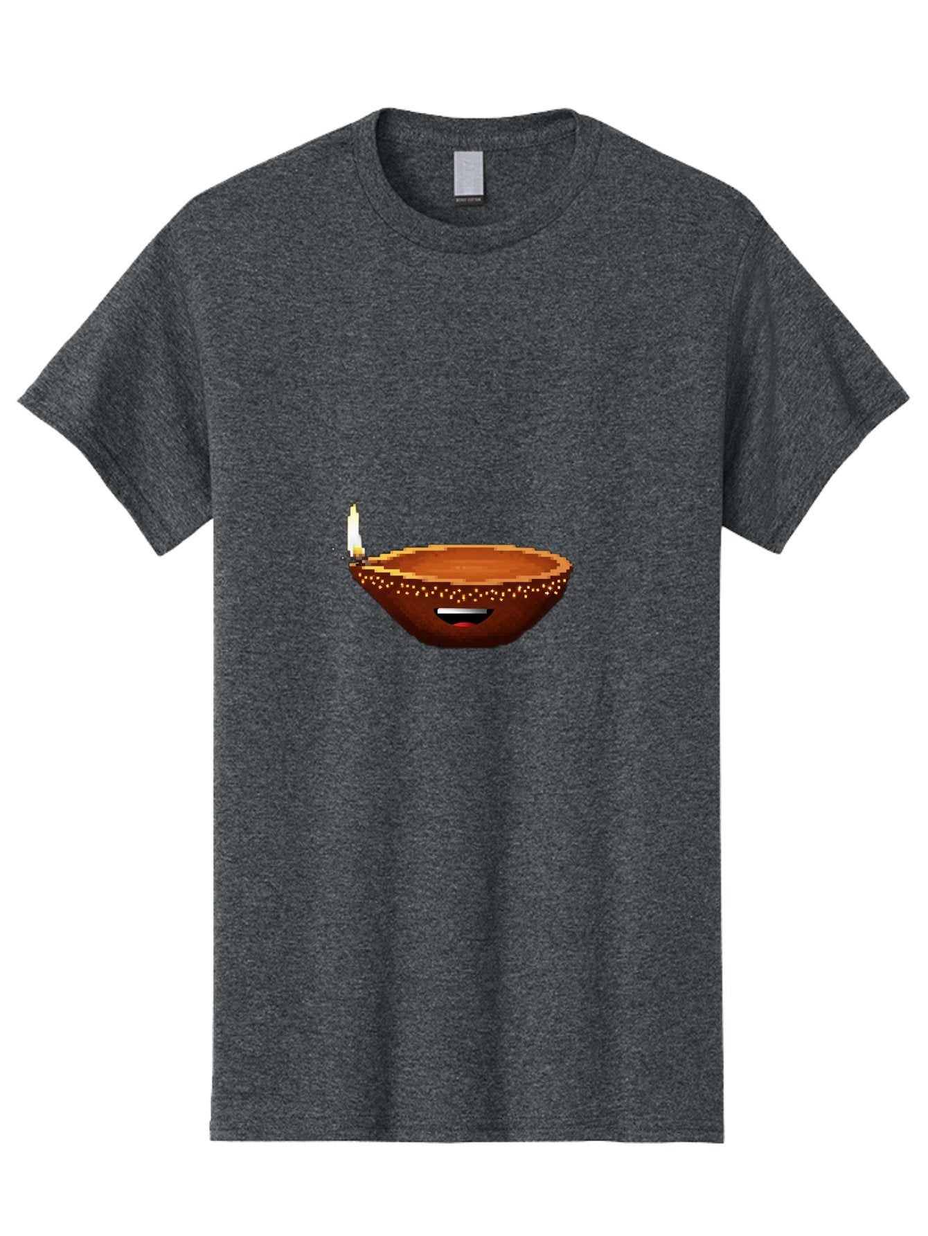 Diya-Lamp-4 Men'S Graphic Tee, 100% Cotton, Comfortable Casual Summer Wear, Machine Washable, Clay Diya, Lit Diya, Diwali Decoration, Indian Culture, Traditional Lamp, Festive Atmosphere, Glowing Flame, Spiritual Symbol, Pixel Art Bad021