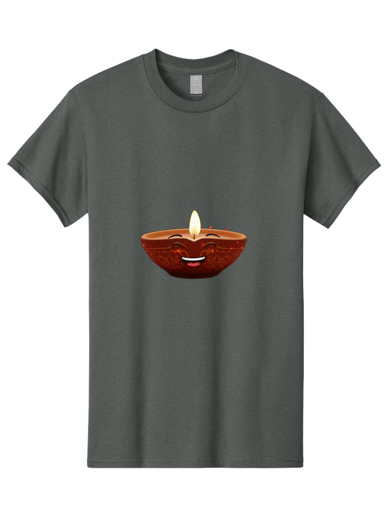 Diya-Lamp-5 Men'S Graphic Tee, 100% Cotton, Comfortable Casual Summer Wear, Machine Washable, Diwali Diya, Clay Lamp, Lit Candle, Smiling Face, Traditional Decor, Festive Atmosphere, Indian Culture, Warm Glow, Happiness Bad022 14
