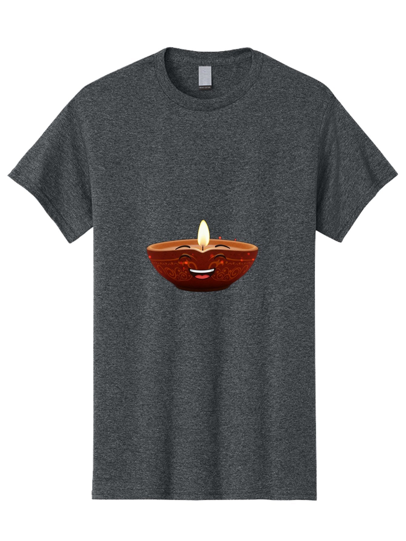 Diya-Lamp-5 Men'S Graphic Tee, 100% Cotton, Comfortable Casual Summer Wear, Machine Washable, Diwali Diya, Clay Lamp, Lit Candle, Smiling Face, Traditional Decor, Festive Atmosphere, Indian Culture, Warm Glow, Happiness Bad022