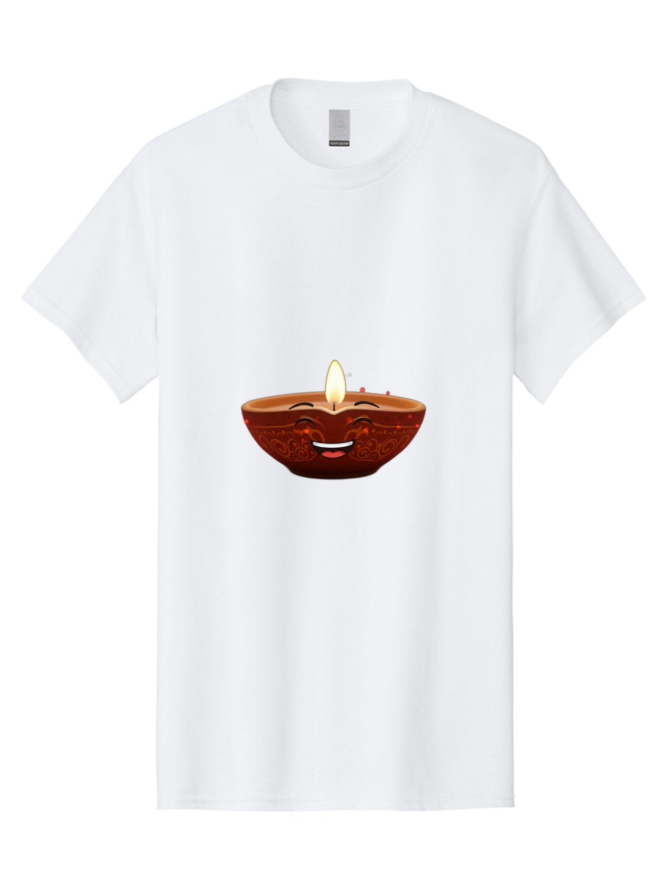 Diya-Lamp-5 Men'S Graphic Tee, 100% Cotton, Comfortable Casual Summer Wear, Machine Washable, Diwali Diya, Clay Lamp, Lit Candle, Smiling Face, Traditional Decor, Festive Atmosphere, Indian Culture, Warm Glow, Happiness Bad022 10