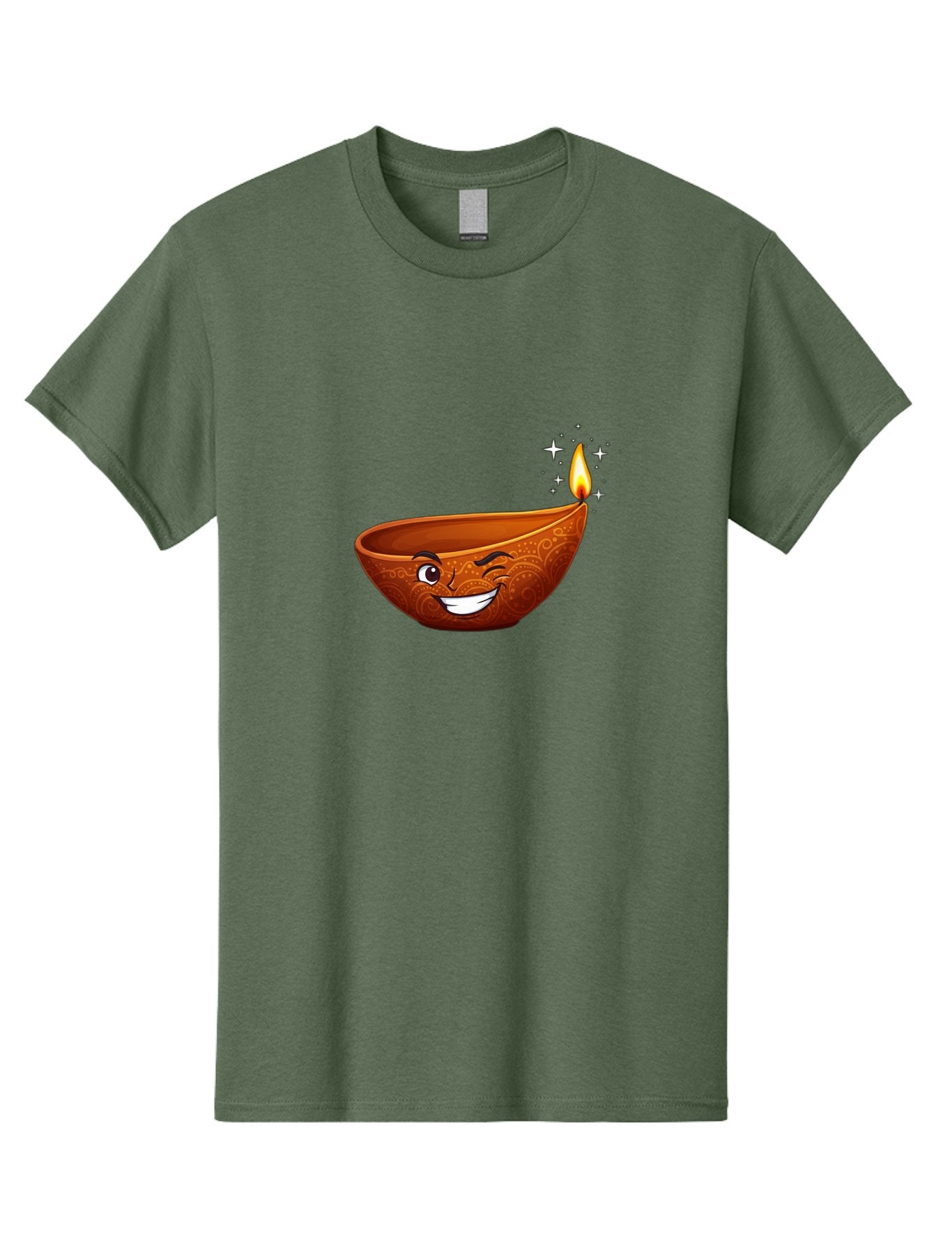 Diya-Lamp-6 Men'S Graphic Tee, 100% Cotton, Comfortable Casual Summer Wear, Machine Washable, Clay Diya Lamp, Happy Face, Lit Candle, Sparkling Stars, Festive Atmosphere, Indian Culture, Diwali Celebration, Traditional Decor Bad023 8