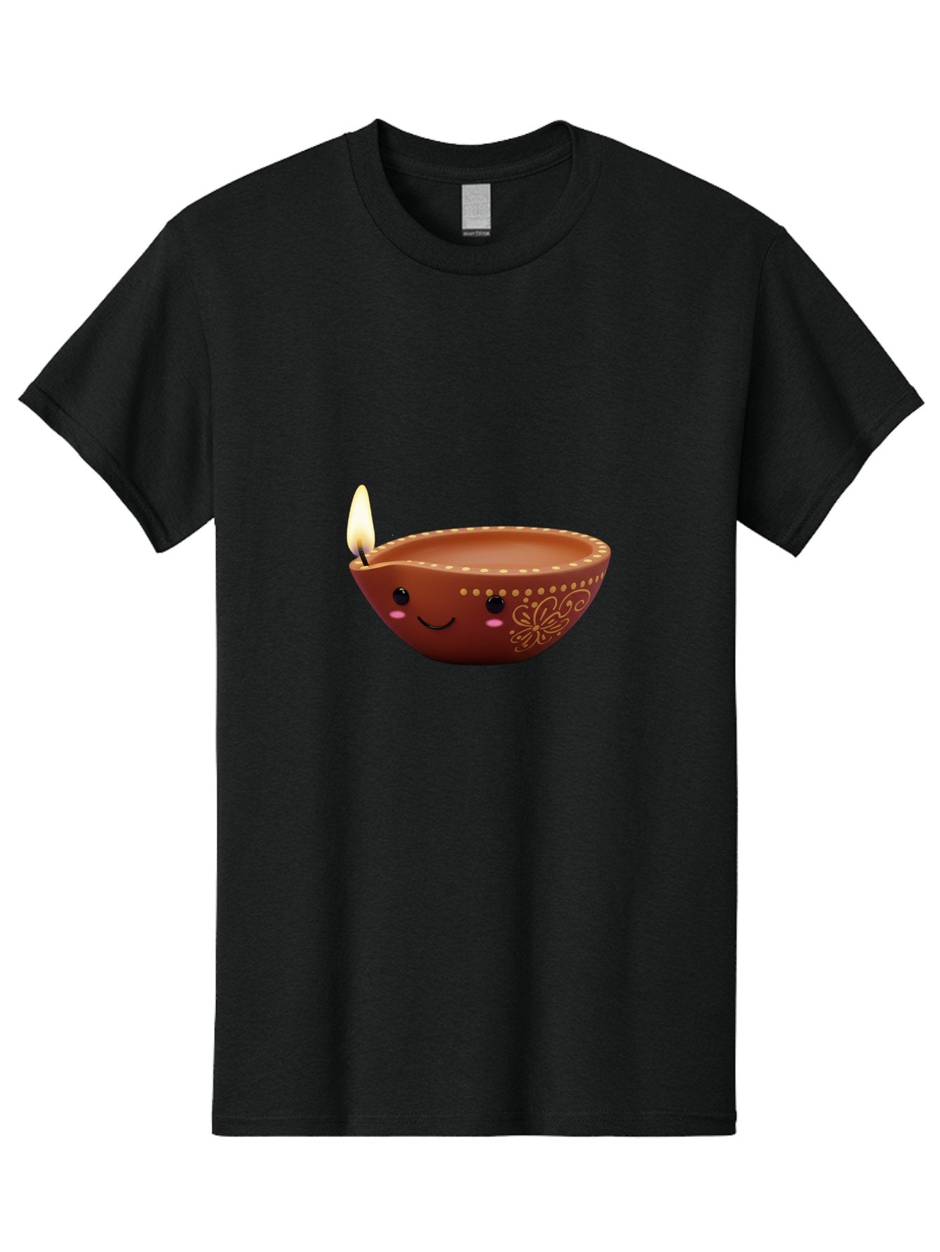 Diya-Lamp-7 Men'S Graphic Tee, 100% Cotton, Comfortable Casual Summer Wear, Machine Washable, Traditional Diya Lamp, Clay Diya, Lit Candle, Festive Decor, Indian Culture, Smiling Face, Decorative Patterns, Warm Glow, Cultural Heritage, Bad024 6