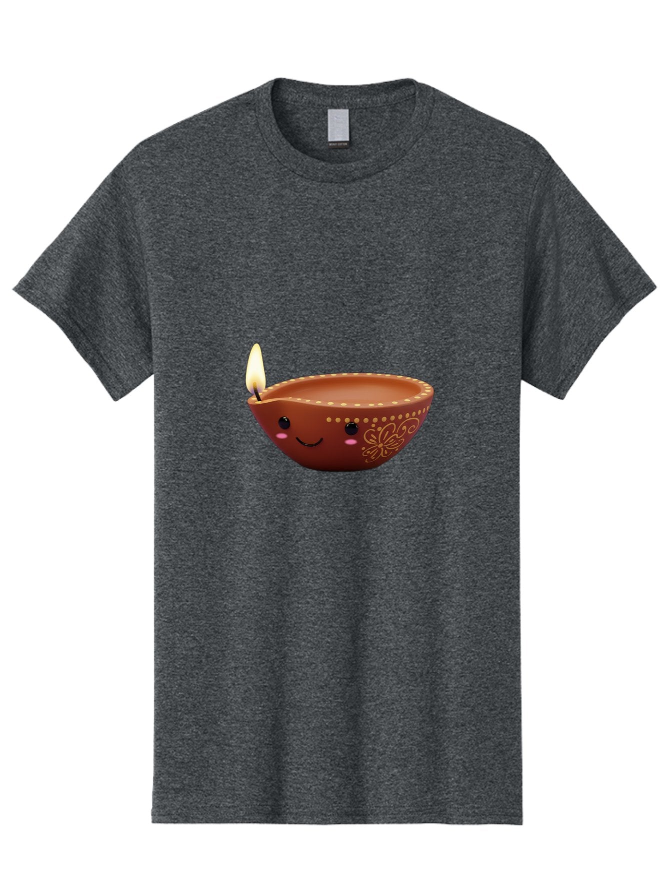 Diya-Lamp-7 Men'S Graphic Tee, 100% Cotton, Comfortable Casual Summer Wear, Machine Washable, Traditional Diya Lamp, Clay Diya, Lit Candle, Festive Decor, Indian Culture, Smiling Face, Decorative Patterns, Warm Glow, Cultural Heritage, Bad024 5