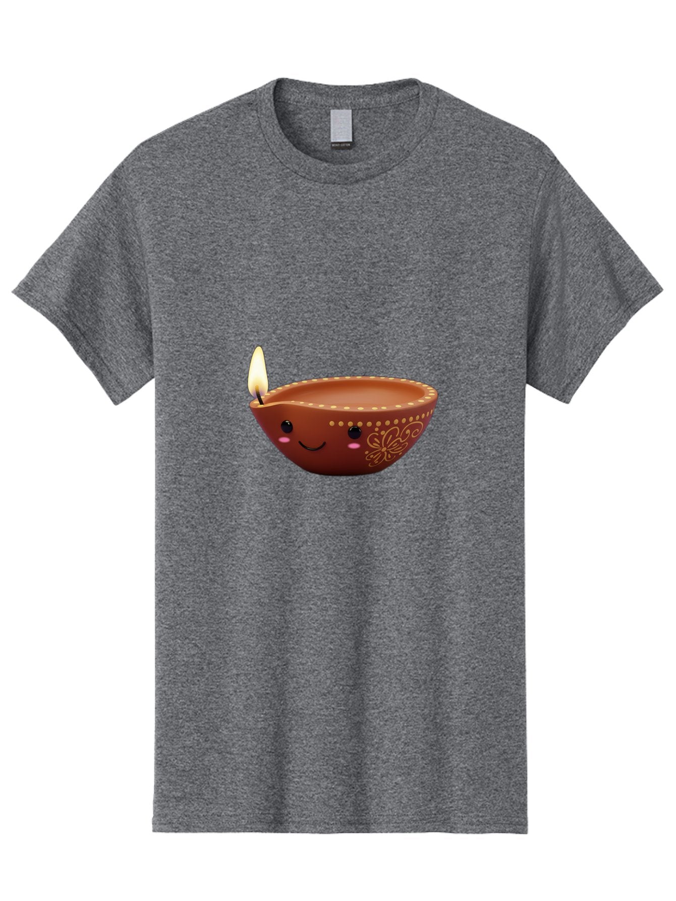 Diya-Lamp-7 Men'S Graphic Tee, 100% Cotton, Comfortable Casual Summer Wear, Machine Washable, Traditional Diya Lamp, Clay Diya, Lit Candle, Festive Decor, Indian Culture, Smiling Face, Decorative Patterns, Warm Glow, Cultural Heritage, Bad024