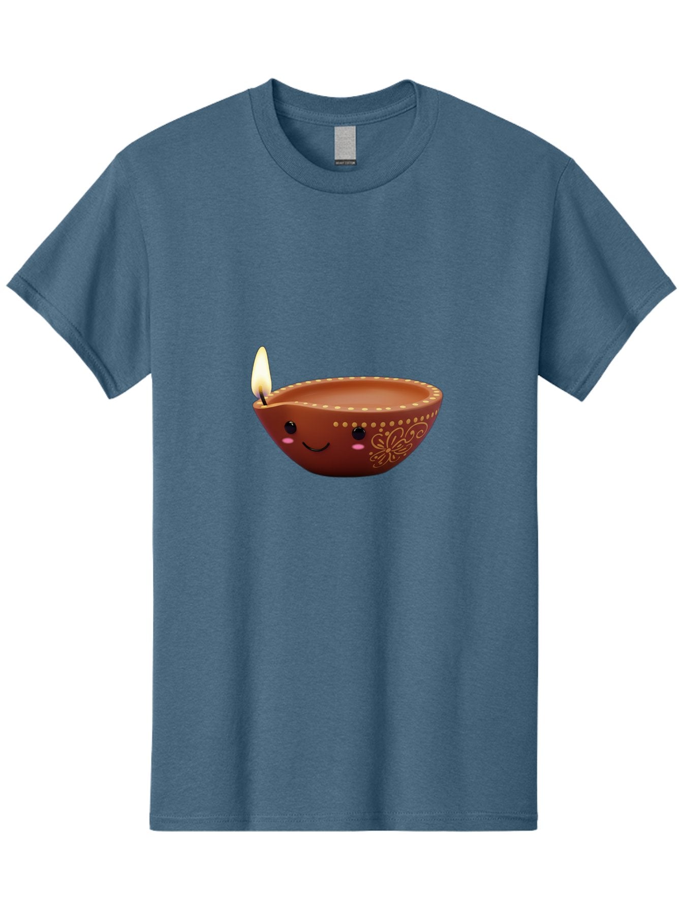 Diya-Lamp-7 Men'S Graphic Tee, 100% Cotton, Comfortable Casual Summer Wear, Machine Washable, Traditional Diya Lamp, Clay Diya, Lit Candle, Festive Decor, Indian Culture, Smiling Face, Decorative Patterns, Warm Glow, Cultural Heritage, Bad024 9