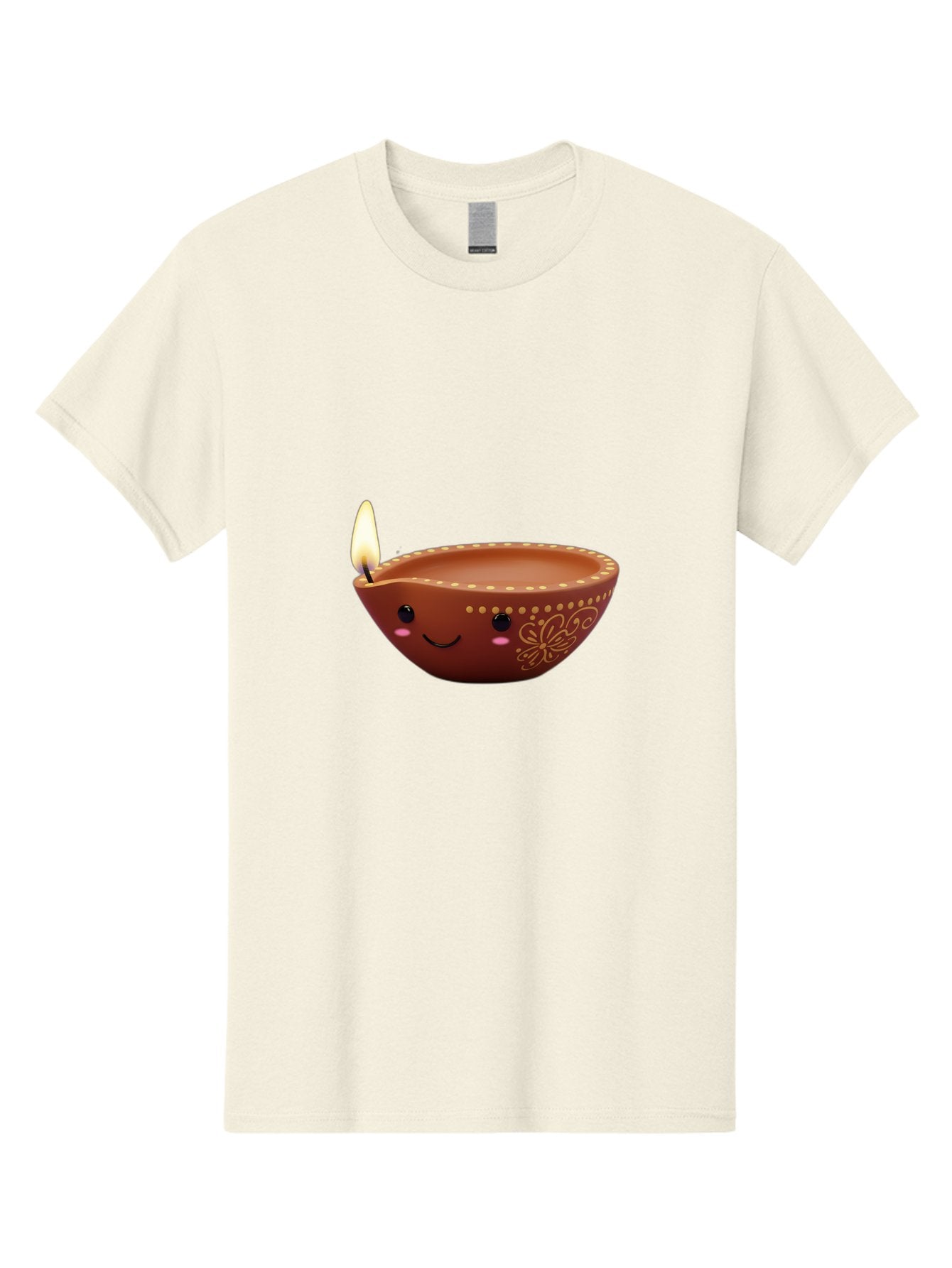 Diya-Lamp-7 Men'S Graphic Tee, 100% Cotton, Comfortable Casual Summer Wear, Machine Washable, Traditional Diya Lamp, Clay Diya, Lit Candle, Festive Decor, Indian Culture, Smiling Face, Decorative Patterns, Warm Glow, Cultural Heritage, Bad024 7