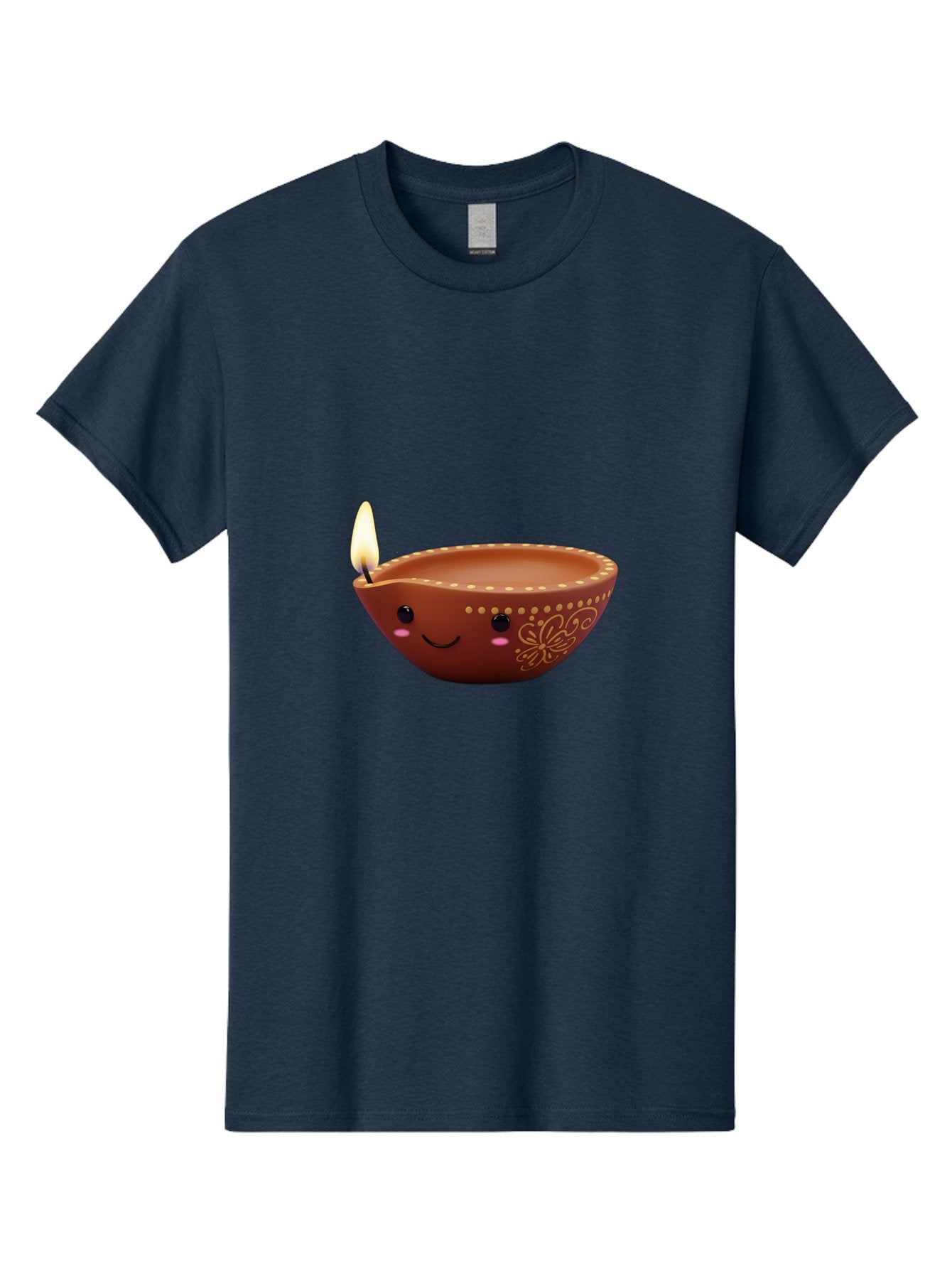 Diya-Lamp-7 Men'S Graphic Tee, 100% Cotton, Comfortable Casual Summer Wear, Machine Washable, Traditional Diya Lamp, Clay Diya, Lit Candle, Festive Decor, Indian Culture, Smiling Face, Decorative Patterns, Warm Glow, Cultural Heritage, Bad024 13