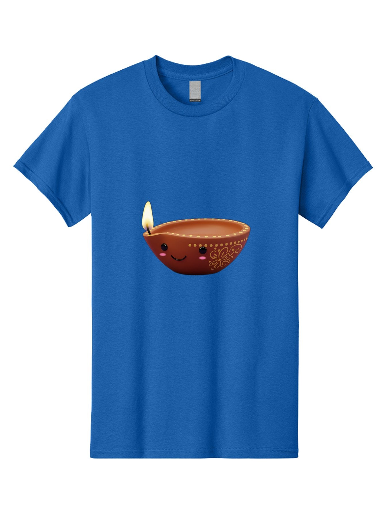 Diya-Lamp-7 Men'S Graphic Tee, 100% Cotton, Comfortable Casual Summer Wear, Machine Washable, Traditional Diya Lamp, Clay Diya, Lit Candle, Festive Decor, Indian Culture, Smiling Face, Decorative Patterns, Warm Glow, Cultural Heritage, Bad024 3