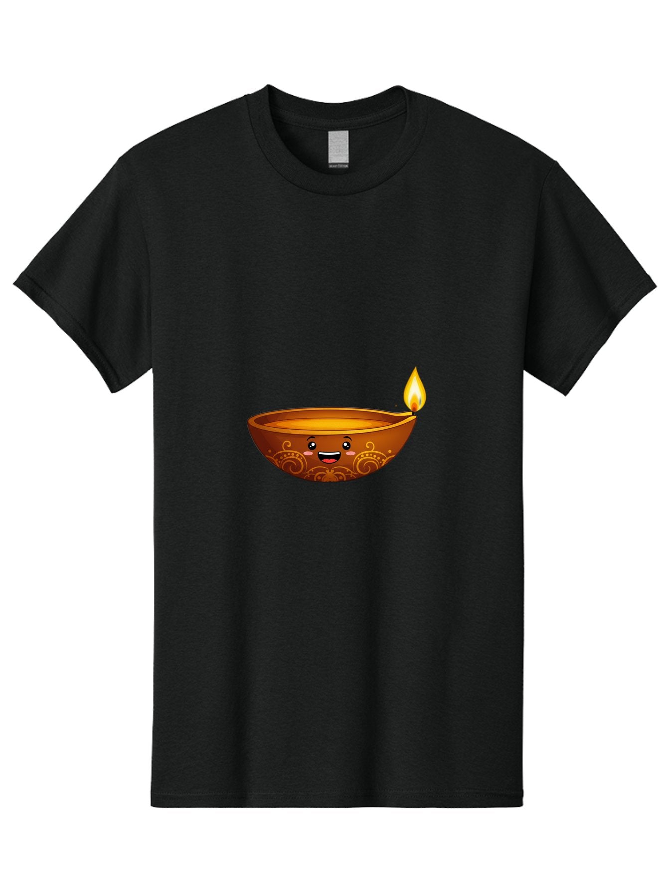 Diya-Lamp Men'S Graphic Tee, 100% Cotton, Comfortable Casual Summer Wear, Machine Washable, Clay Diya Lamp, Lit Diwali Lamp, Indian Culture, Traditional Diya, Diwali Decoration, Festive Season, Happy Face, Smiling Lamp, Orange Glow Bad025 14