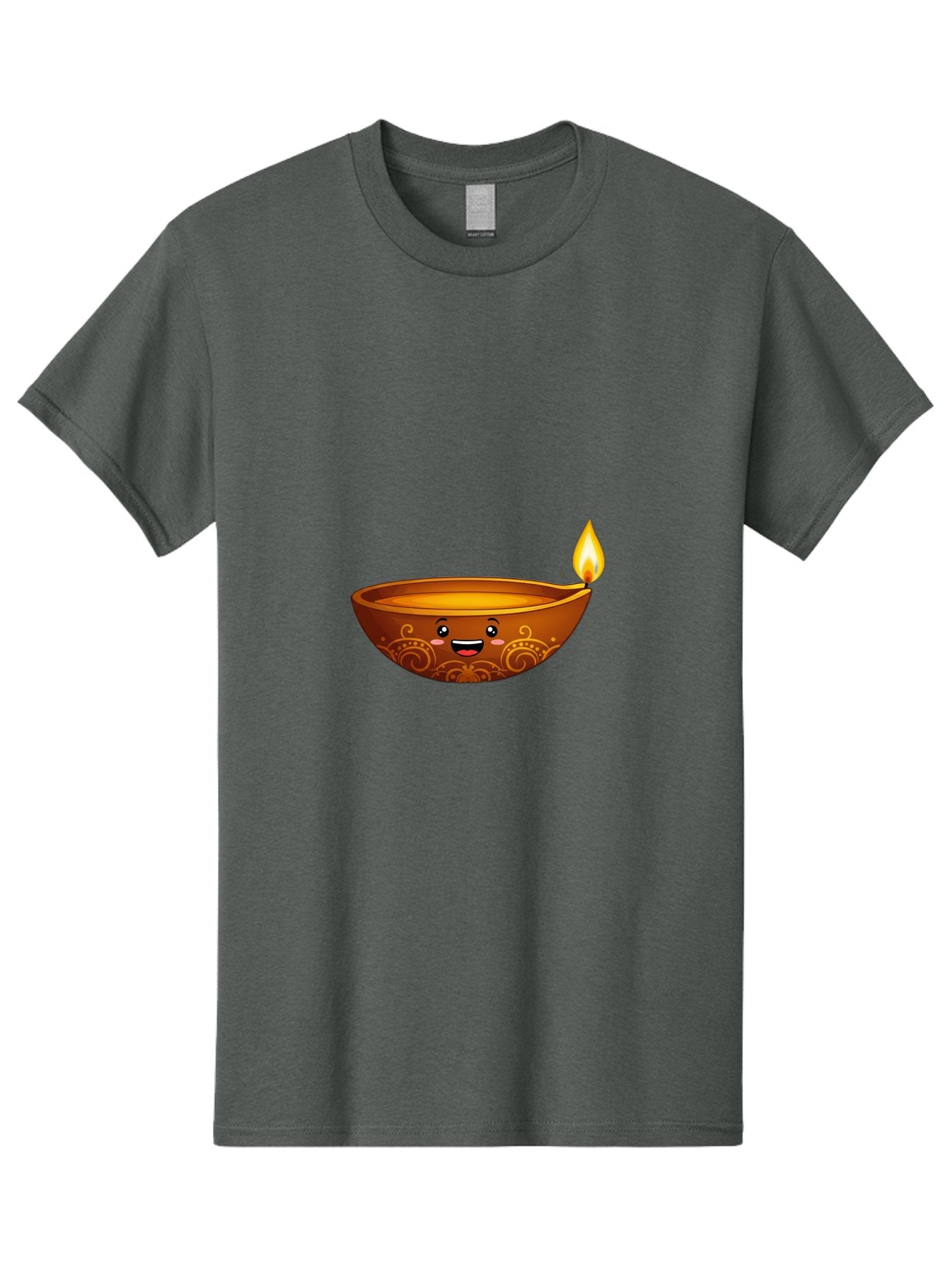 Diya-Lamp Men'S Graphic Tee, 100% Cotton, Comfortable Casual Summer Wear, Machine Washable, Clay Diya Lamp, Lit Diwali Lamp, Indian Culture, Traditional Diya, Diwali Decoration, Festive Season, Happy Face, Smiling Lamp, Orange Glow Bad025 3