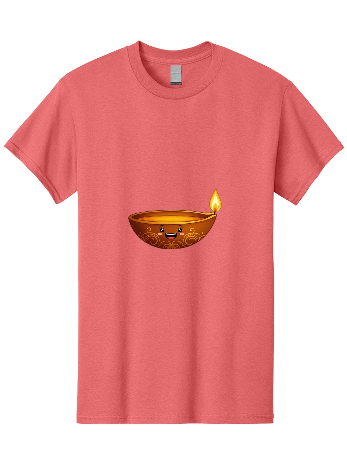 Diya-Lamp Men'S Graphic Tee, 100% Cotton, Comfortable Casual Summer Wear, Machine Washable, Clay Diya Lamp, Lit Diwali Lamp, Indian Culture, Traditional Diya, Diwali Decoration, Festive Season, Happy Face, Smiling Lamp, Orange Glow Bad025 13
