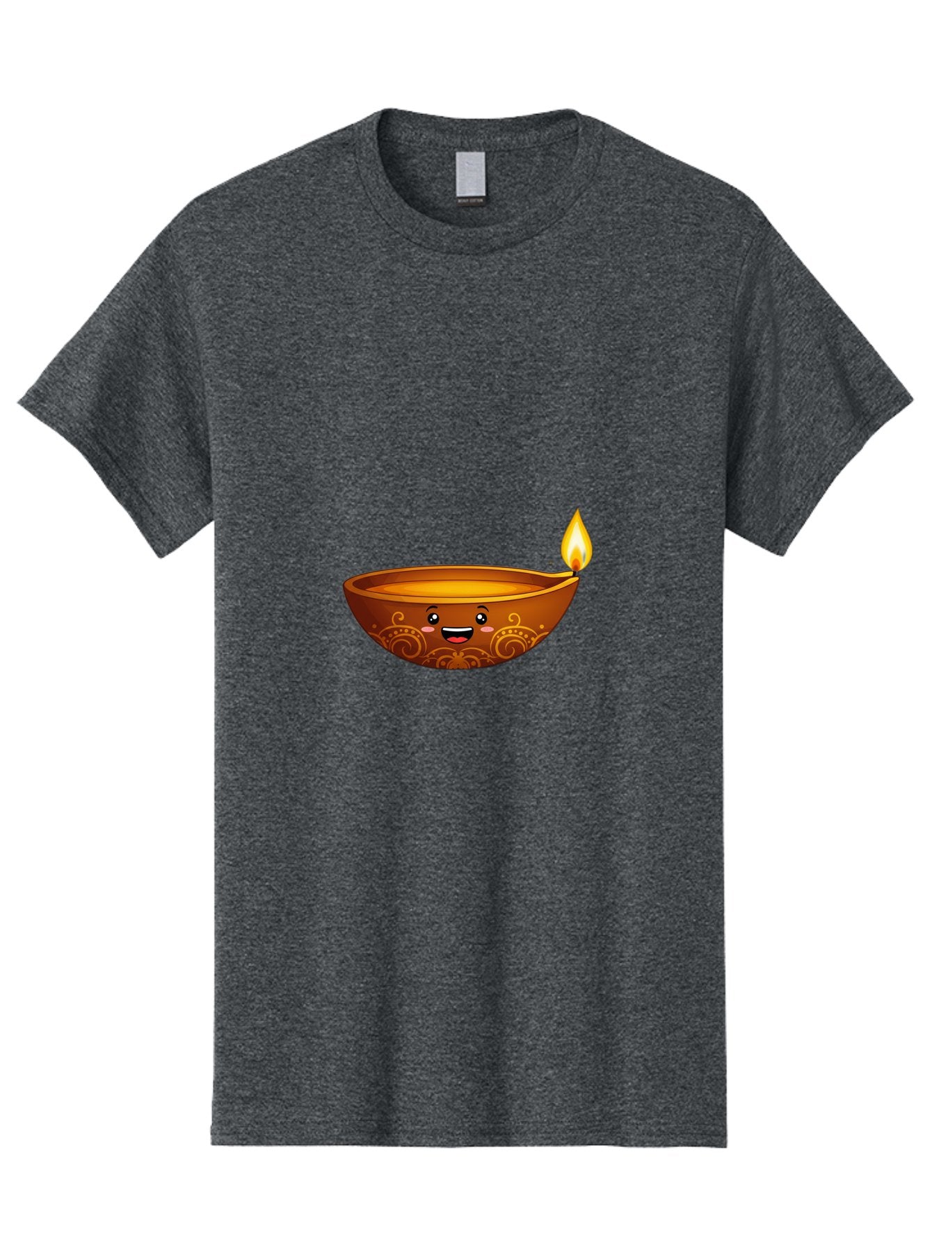 Diya-Lamp Men'S Graphic Tee, 100% Cotton, Comfortable Casual Summer Wear, Machine Washable, Clay Diya Lamp, Lit Diwali Lamp, Indian Culture, Traditional Diya, Diwali Decoration, Festive Season, Happy Face, Smiling Lamp, Orange Glow Bad025 9
