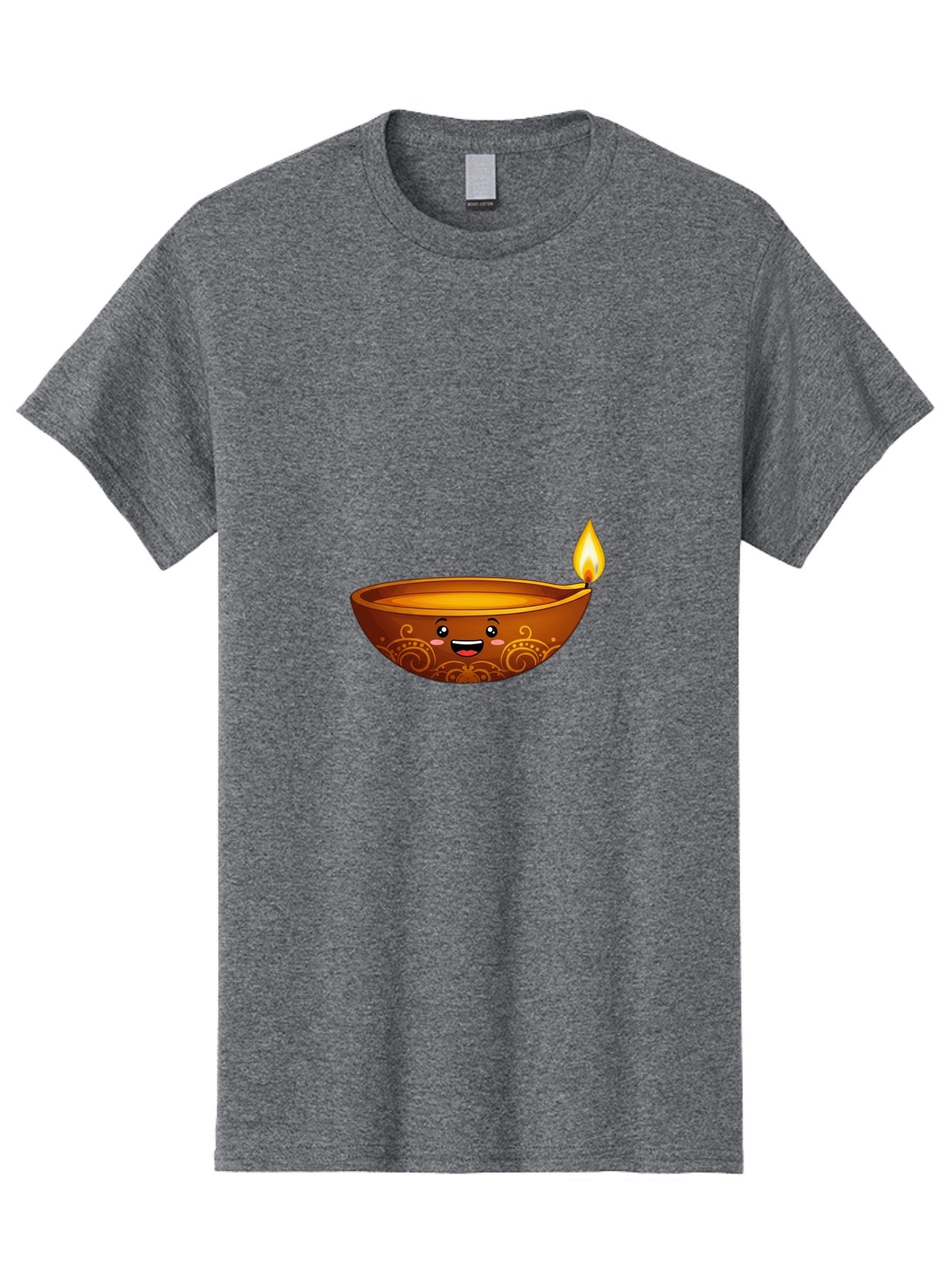 Diya-Lamp Men'S Graphic Tee, 100% Cotton, Comfortable Casual Summer Wear, Machine Washable, Clay Diya Lamp, Lit Diwali Lamp, Indian Culture, Traditional Diya, Diwali Decoration, Festive Season, Happy Face, Smiling Lamp, Orange Glow Bad025 8