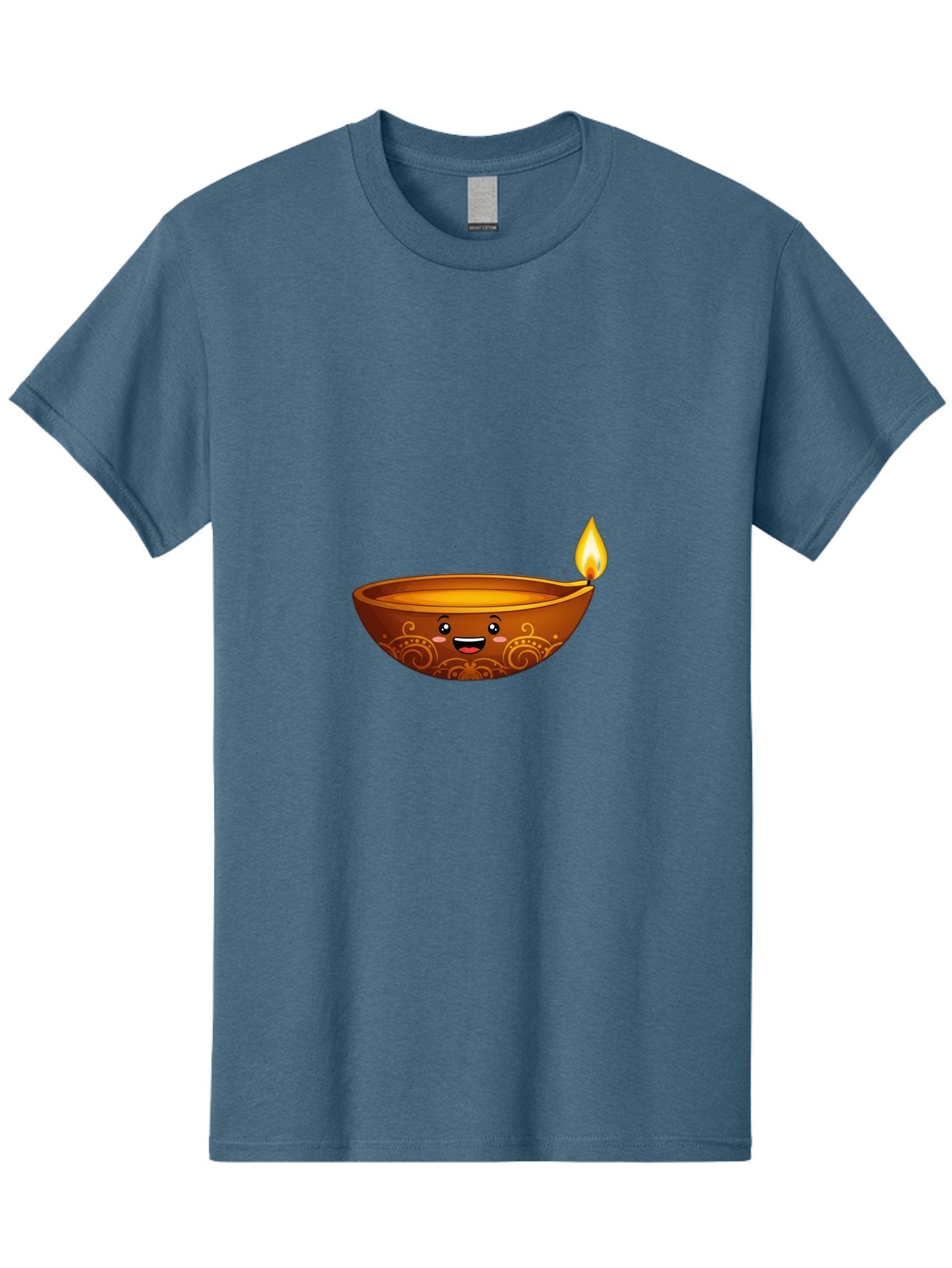 Diya-Lamp Men'S Graphic Tee, 100% Cotton, Comfortable Casual Summer Wear, Machine Washable, Clay Diya Lamp, Lit Diwali Lamp, Indian Culture, Traditional Diya, Diwali Decoration, Festive Season, Happy Face, Smiling Lamp, Orange Glow Bad025 15