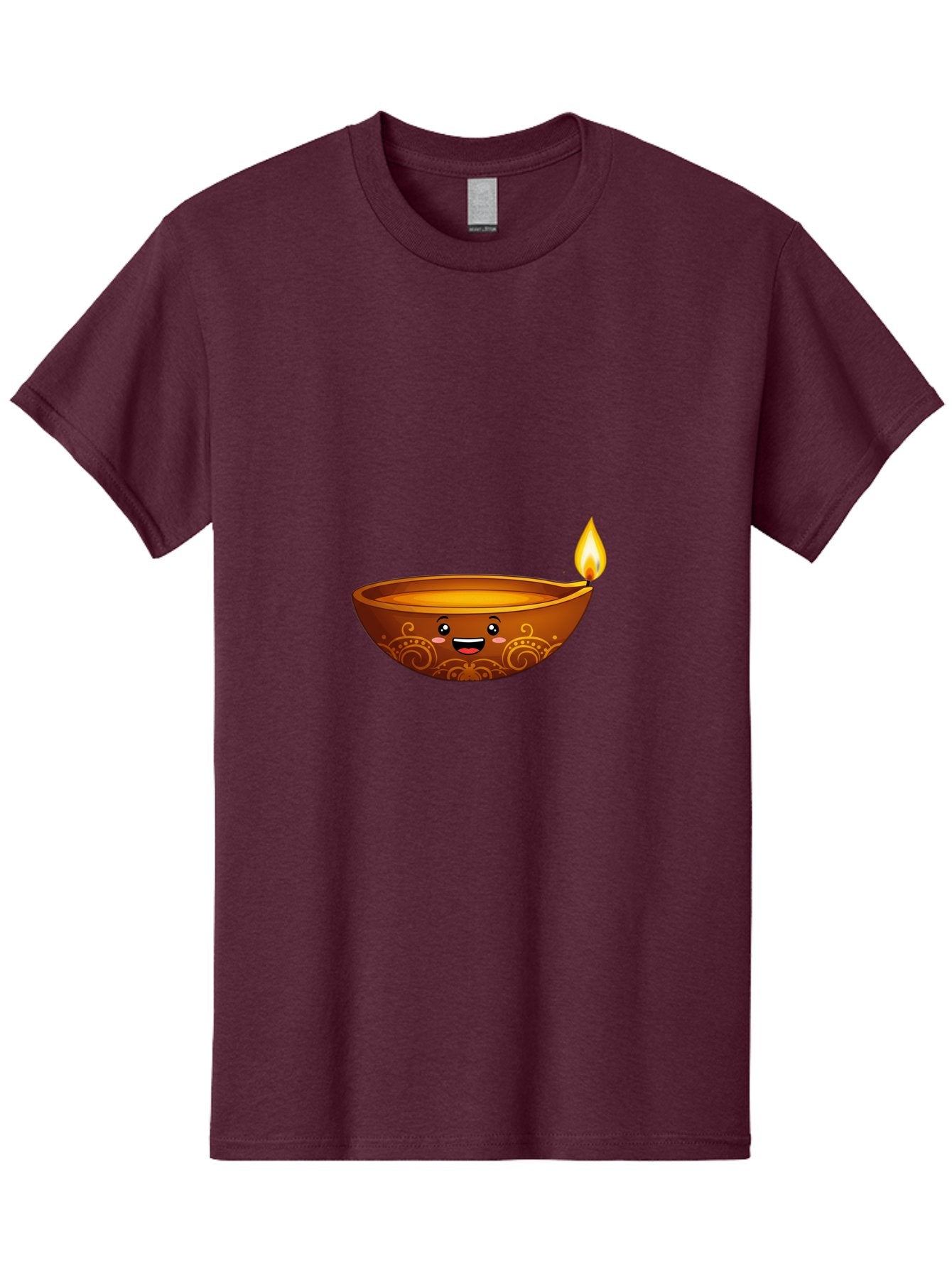 Diya-Lamp Men'S Graphic Tee, 100% Cotton, Comfortable Casual Summer Wear, Machine Washable, Clay Diya Lamp, Lit Diwali Lamp, Indian Culture, Traditional Diya, Diwali Decoration, Festive Season, Happy Face, Smiling Lamp, Orange Glow Bad025 10