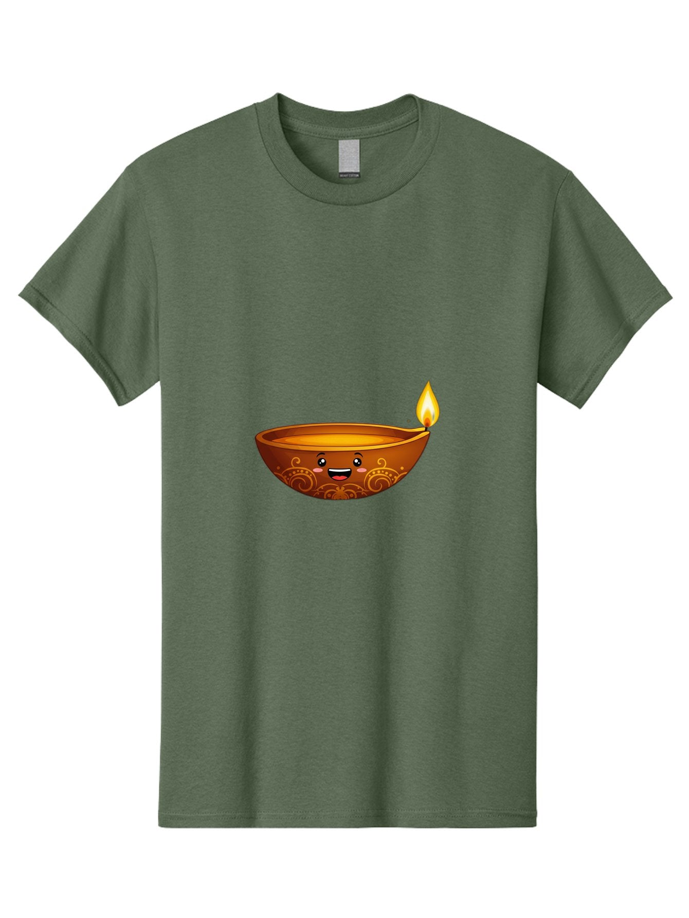 Diya-Lamp Men'S Graphic Tee, 100% Cotton, Comfortable Casual Summer Wear, Machine Washable, Clay Diya Lamp, Lit Diwali Lamp, Indian Culture, Traditional Diya, Diwali Decoration, Festive Season, Happy Face, Smiling Lamp, Orange Glow Bad025 7