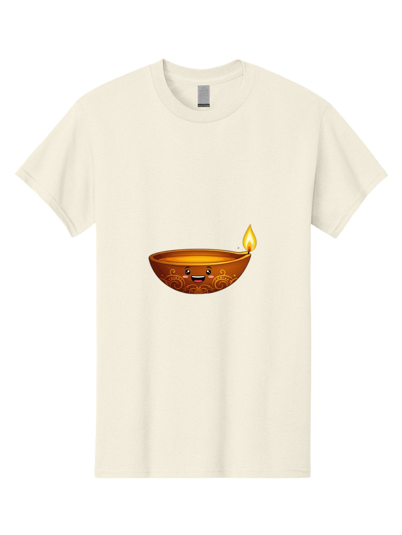 Diya-Lamp Men'S Graphic Tee, 100% Cotton, Comfortable Casual Summer Wear, Machine Washable, Clay Diya Lamp, Lit Diwali Lamp, Indian Culture, Traditional Diya, Diwali Decoration, Festive Season, Happy Face, Smiling Lamp, Orange Glow Bad025 4