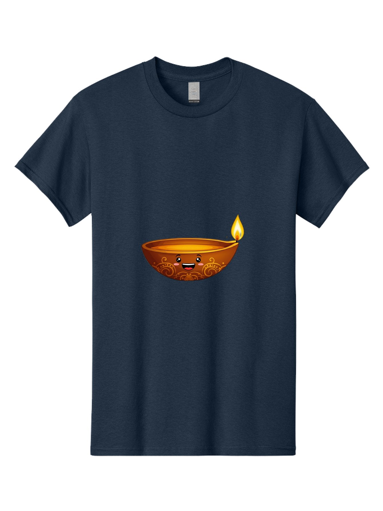 Diya-Lamp Men'S Graphic Tee, 100% Cotton, Comfortable Casual Summer Wear, Machine Washable, Clay Diya Lamp, Lit Diwali Lamp, Indian Culture, Traditional Diya, Diwali Decoration, Festive Season, Happy Face, Smiling Lamp, Orange Glow Bad025 12