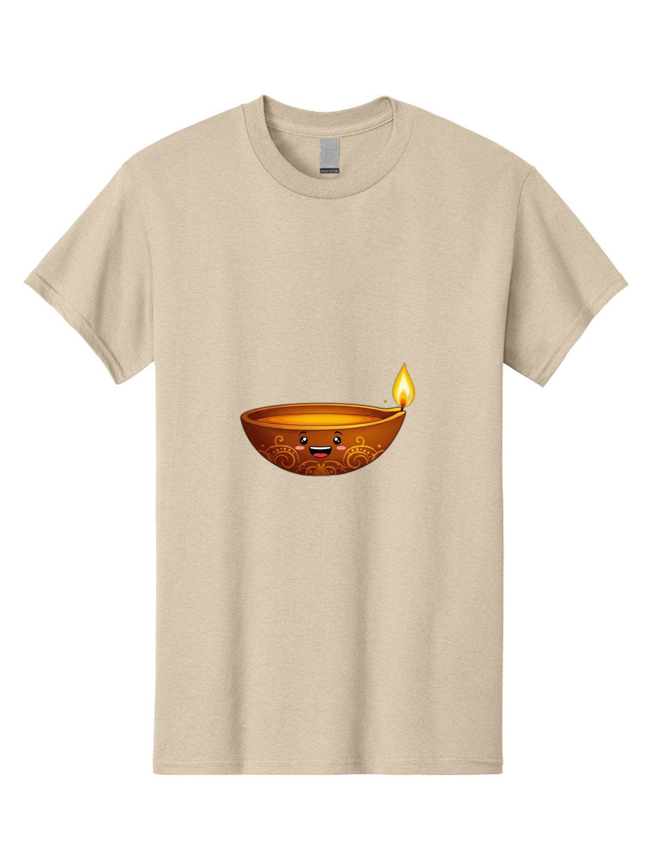 Diya-Lamp Men'S Graphic Tee, 100% Cotton, Comfortable Casual Summer Wear, Machine Washable, Clay Diya Lamp, Lit Diwali Lamp, Indian Culture, Traditional Diya, Diwali Decoration, Festive Season, Happy Face, Smiling Lamp, Orange Glow Bad025