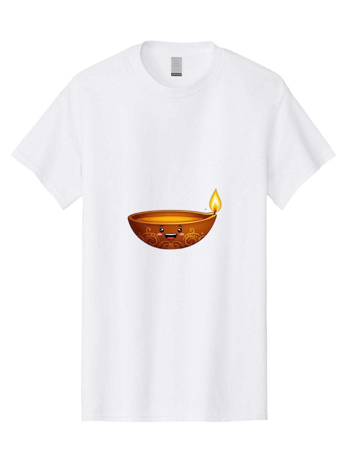 Diya-Lamp Men'S Graphic Tee, 100% Cotton, Comfortable Casual Summer Wear, Machine Washable, Clay Diya Lamp, Lit Diwali Lamp, Indian Culture, Traditional Diya, Diwali Decoration, Festive Season, Happy Face, Smiling Lamp, Orange Glow Bad025 11