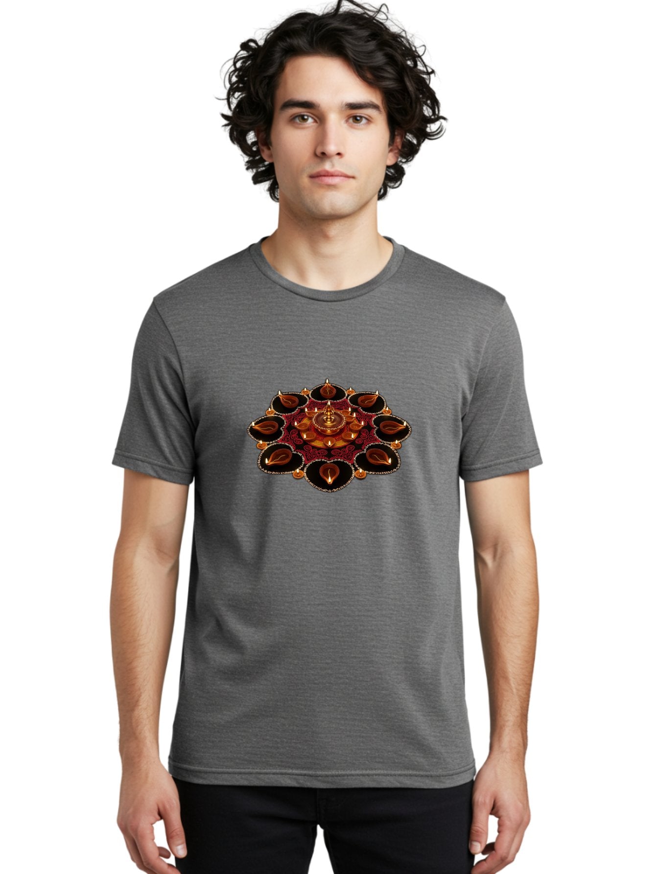 Diya-Lantern-Arrangement Men'S Graphic Tee, 100% Cotton, Comfortable Casual Summer Wear, Machine Washable, Diwali Decorations, Diya Lamps, Festive Lighting, Indian Culture, Traditional Diyas, Rangoli Design, Glowing Diyas, Intricate Patterns, Bad026 20