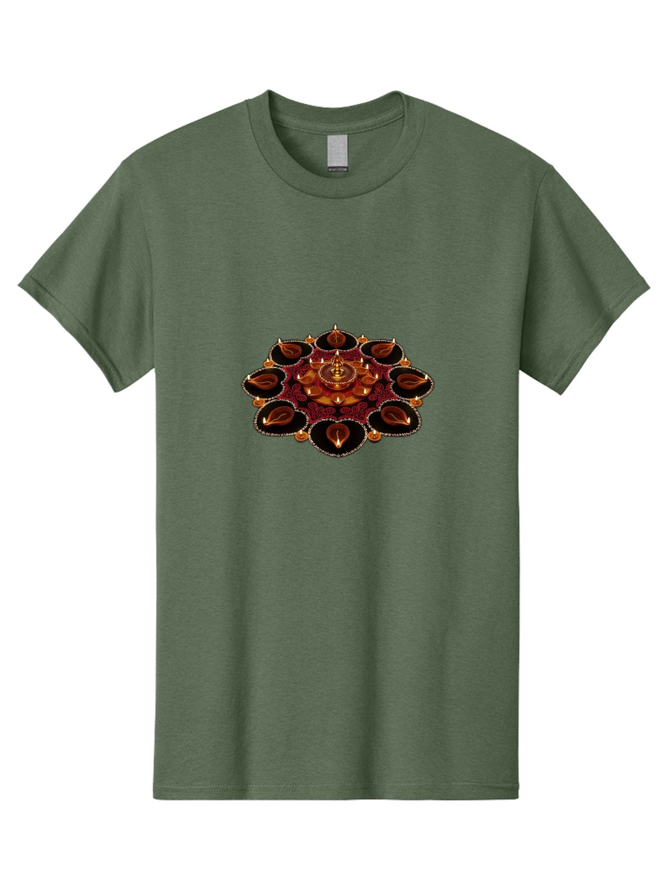 Diya-Lantern-Arrangement Men'S Graphic Tee, 100% Cotton, Comfortable Casual Summer Wear, Machine Washable, Diwali Decorations, Diya Lamps, Festive Lighting, Indian Culture, Traditional Diyas, Rangoli Design, Glowing Diyas, Intricate Patterns, Bad026 3