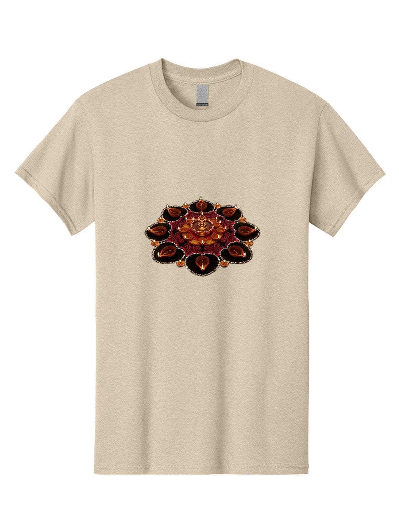 Diya-Lantern-Arrangement Men'S Graphic Tee, 100% Cotton, Comfortable Casual Summer Wear, Machine Washable, Diwali Decorations, Diya Lamps, Festive Lighting, Indian Culture, Traditional Diyas, Rangoli Design, Glowing Diyas, Intricate Patterns, Bad026 4