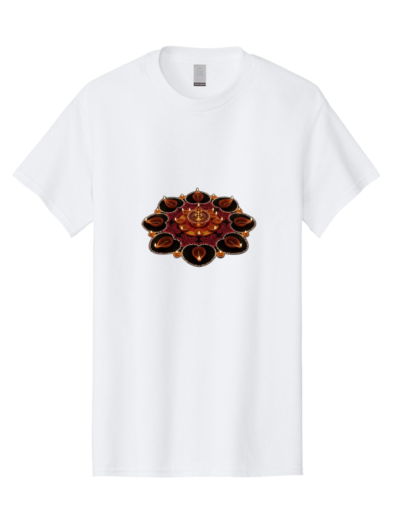 Diya-Lantern-Arrangement Men'S Graphic Tee, 100% Cotton, Comfortable Casual Summer Wear, Machine Washable, Diwali Decorations, Diya Lamps, Festive Lighting, Indian Culture, Traditional Diyas, Rangoli Design, Glowing Diyas, Intricate Patterns, Bad026 15