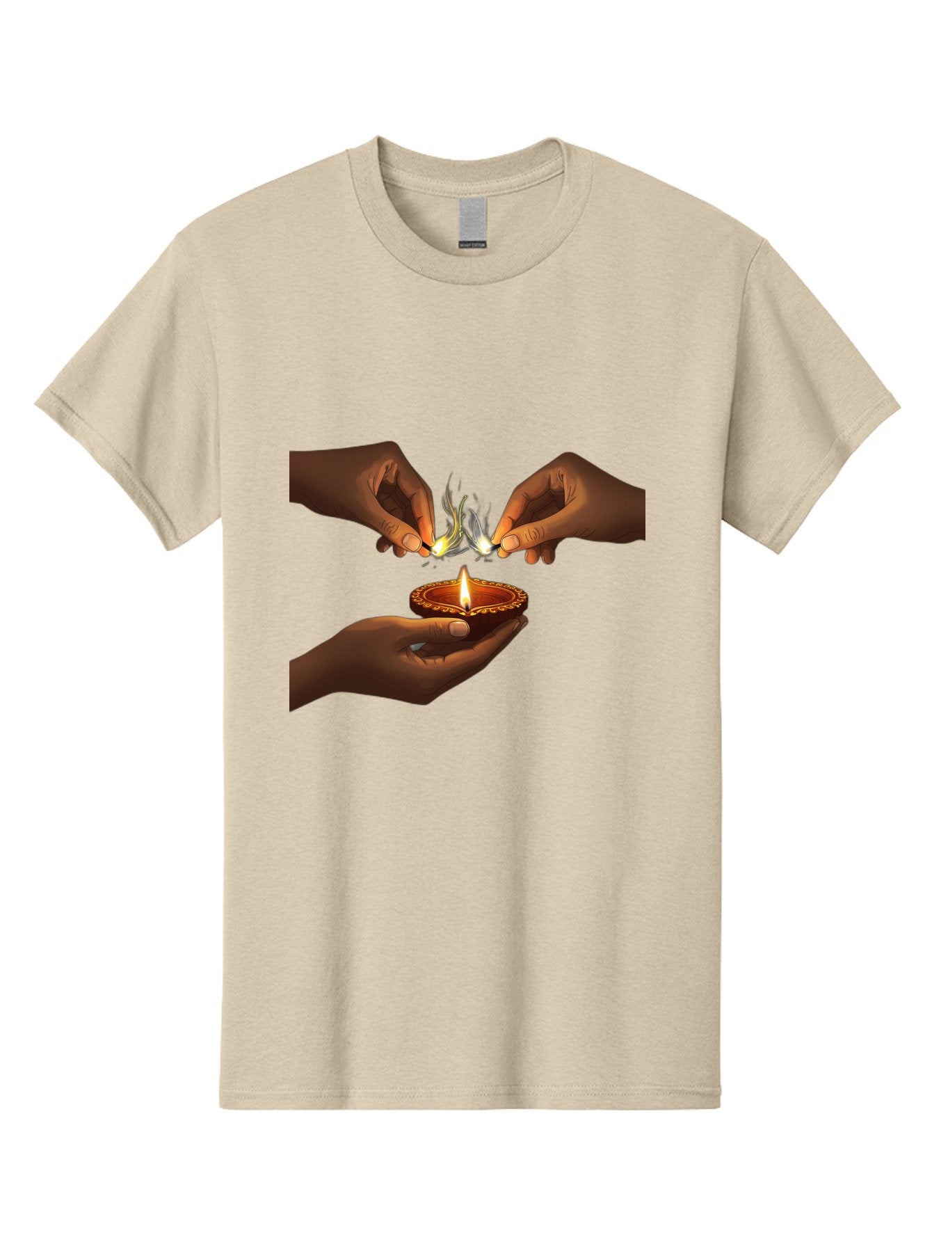 Diya-Lighting Men'S Graphic Tee, 100% Cotton, Comfortable Casual Summer Wear, Machine Washable, Lighting Diya, Traditional Indian Lamp, Unity In Diversity, Cultural Heritage, Festive Atmosphere, Togetherness, Harmony, Diwali Celebration Bad027