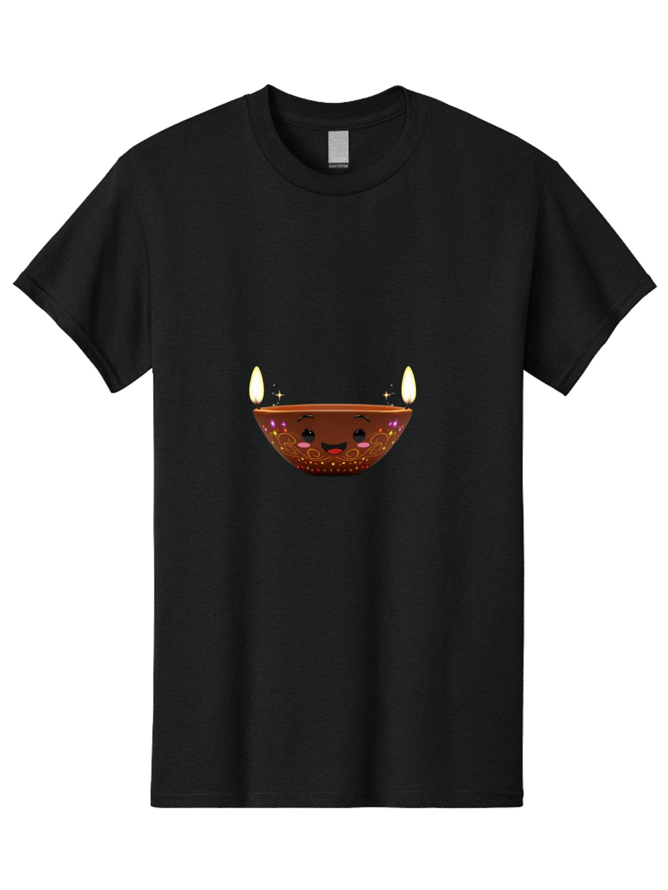 Diya Men'S Graphic Tee, 100% Cotton, Comfortable Casual Summer Wear, Machine Washable, Clay Diya Lamp, Festive Decorations, Happy Face, Sparkling Lights, Candlelight, Diwali Celebration, Indian Culture, Traditional Decor Bad029