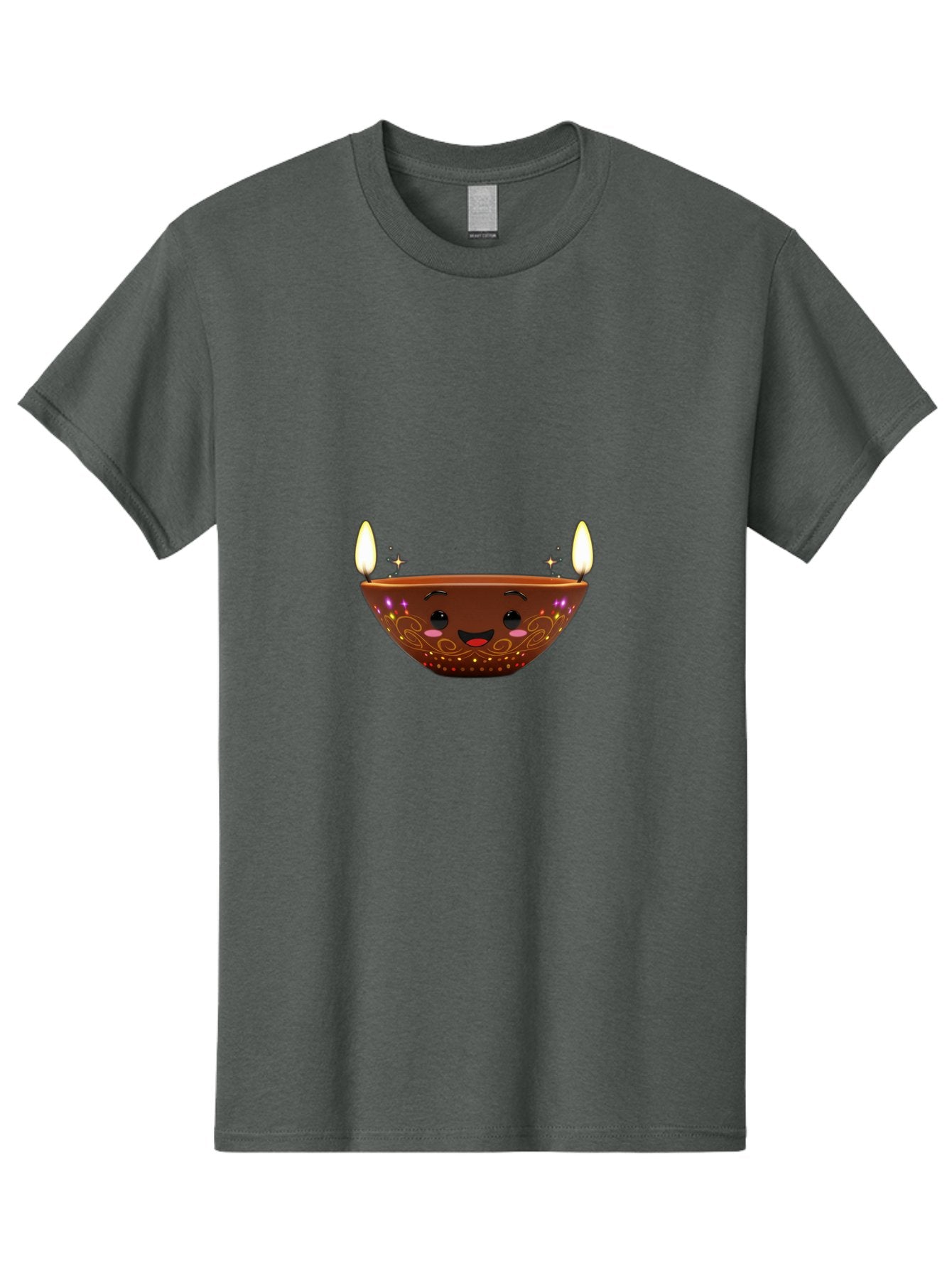 Diya Men'S Graphic Tee, 100% Cotton, Comfortable Casual Summer Wear, Machine Washable, Clay Diya Lamp, Festive Decorations, Happy Face, Sparkling Lights, Candlelight, Diwali Celebration, Indian Culture, Traditional Decor Bad029 5