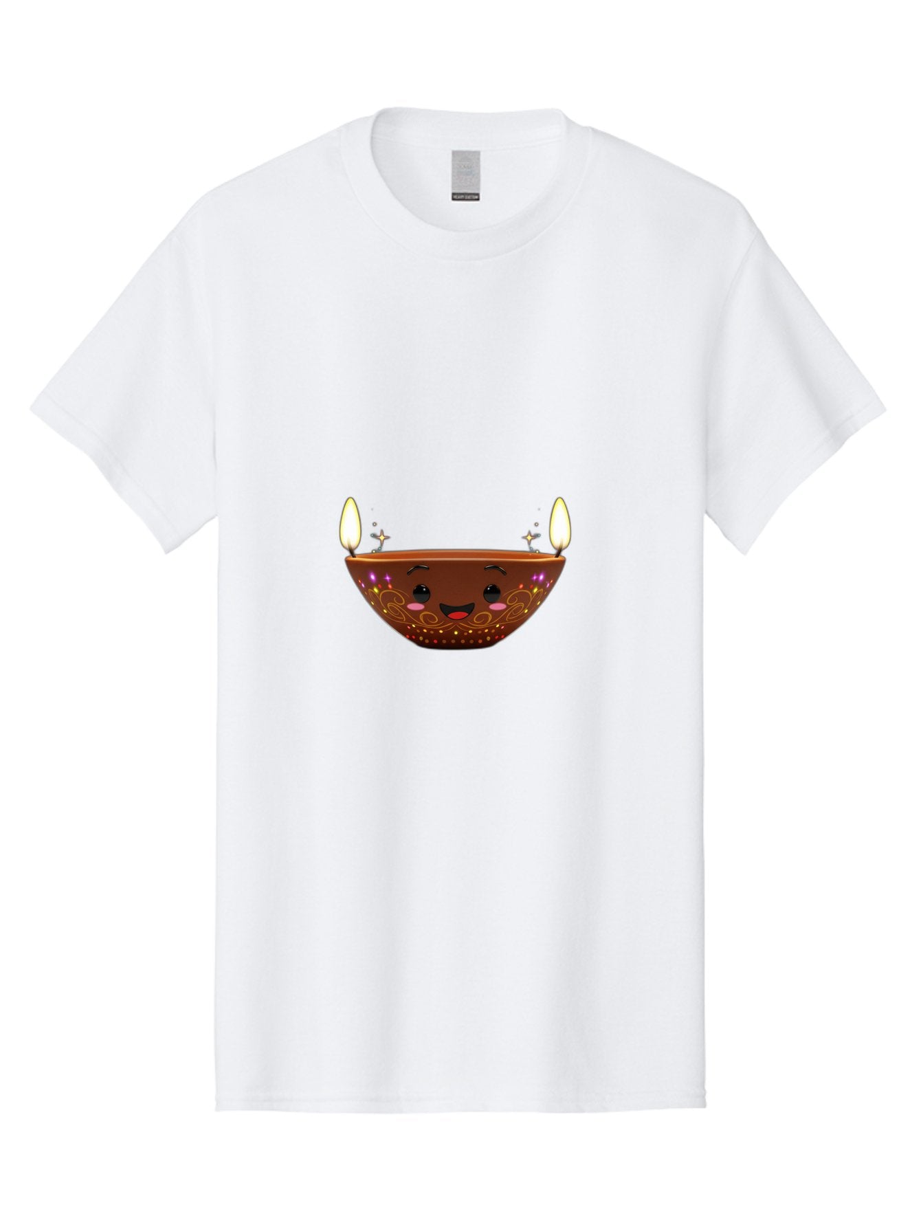 Diya Men'S Graphic Tee, 100% Cotton, Comfortable Casual Summer Wear, Machine Washable, Clay Diya Lamp, Festive Decorations, Happy Face, Sparkling Lights, Candlelight, Diwali Celebration, Indian Culture, Traditional Decor Bad029 13